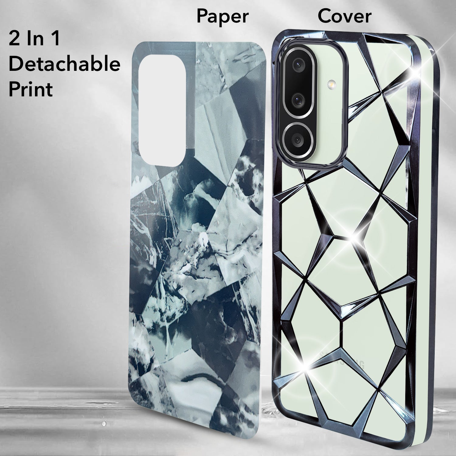 For Samsung Galaxy M56 | Samsung Galaxy F56 Back Cover Case Compatible 3D Silicone (Dual Design Glitter Sparkle and Detachable Diamond Print Case | Soft and Flexible)