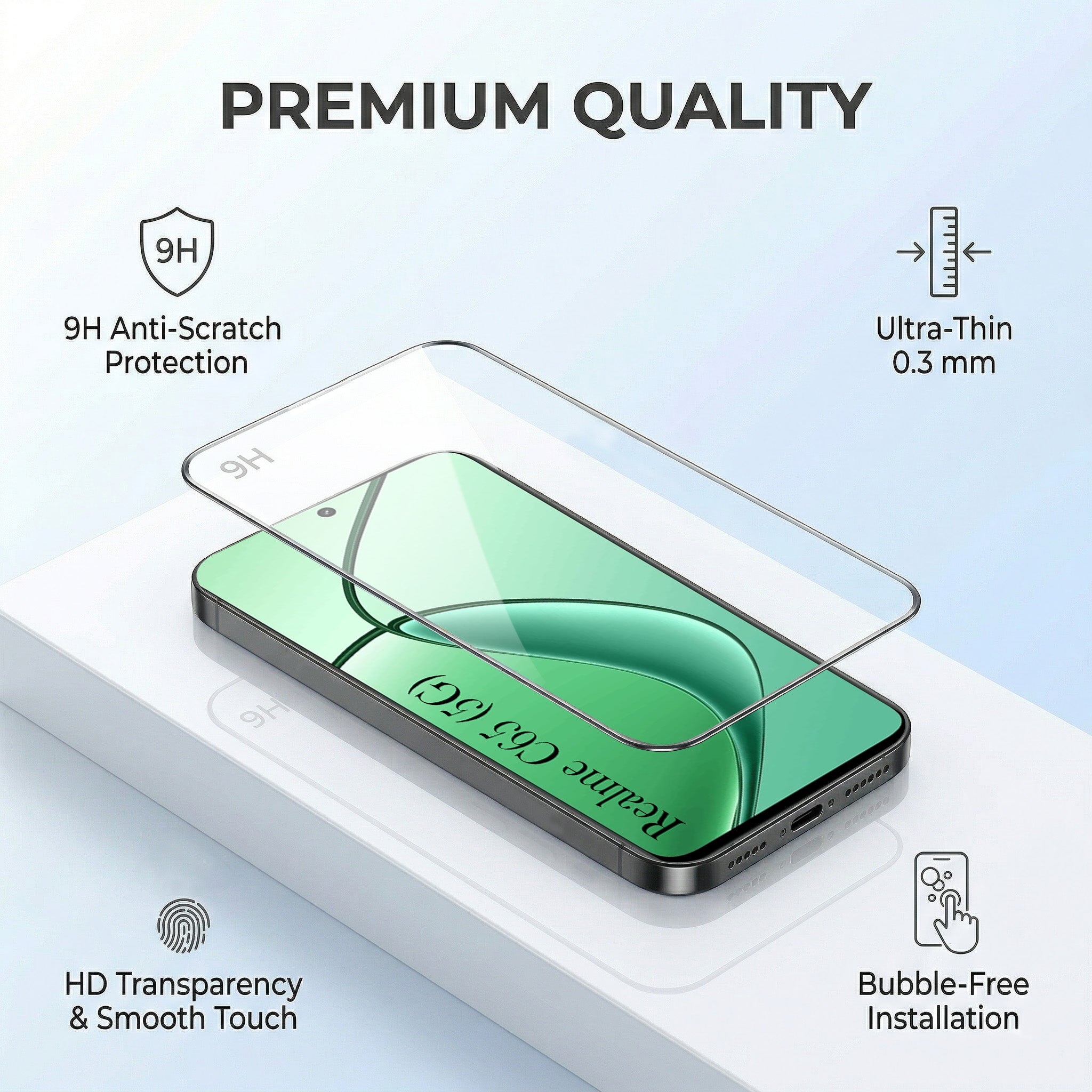 For Realme C65 5G Combo with Back Cover and 9H Tempered Glass (Textured Grip Design | Micro-Fiber Cloth Inside | Oleophobic Coating Screen Glass)