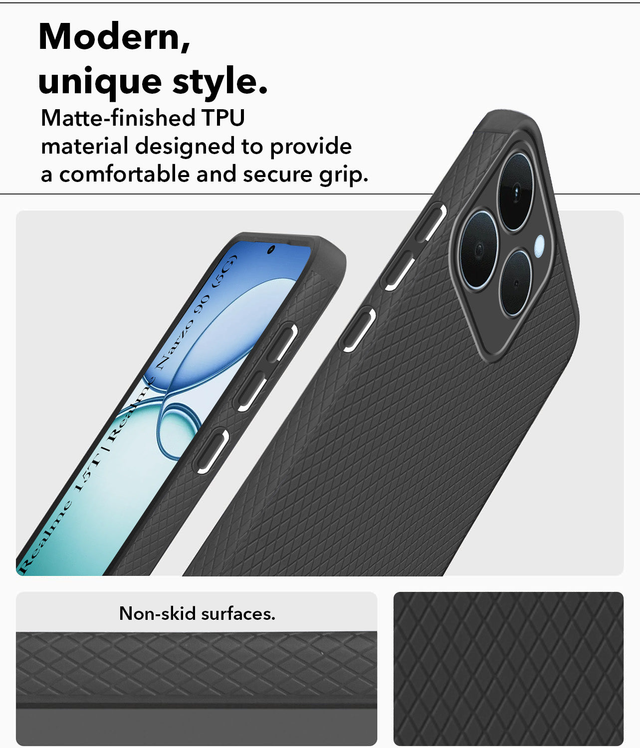 For Realme 15T | Realme Narzo 90 Back Cover Case(Camera Protection | Side Grip Texture | Soft and Flexible)