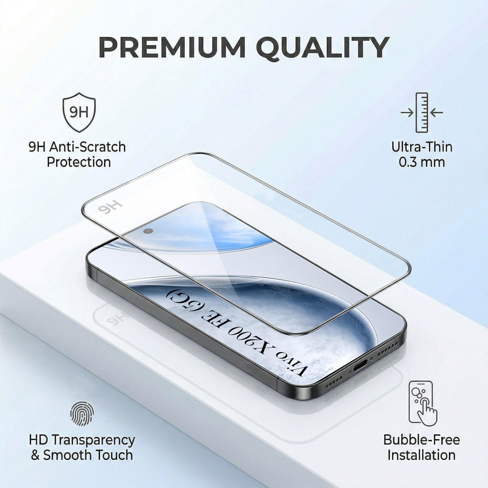 For Vivo X200 FE Combo with Back Cover and 9H Tempered Glass (Lifetime Anti-Yellow | Sleek Hard Crystal | Oleophobic Coating Screen Glass)