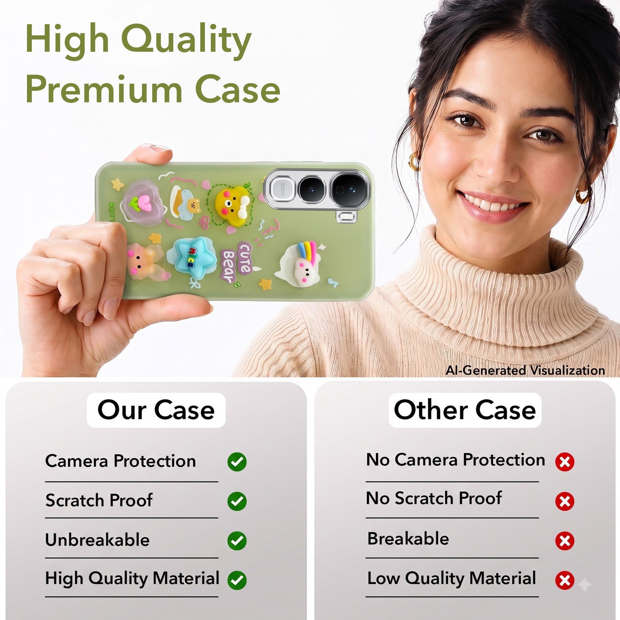 For Vivo Y400 Pro Back Cover Case (Cute 3D cartoon charms design | Slim Aesthetic Case for Girls | Camera Protection | Hard Unbreakable)