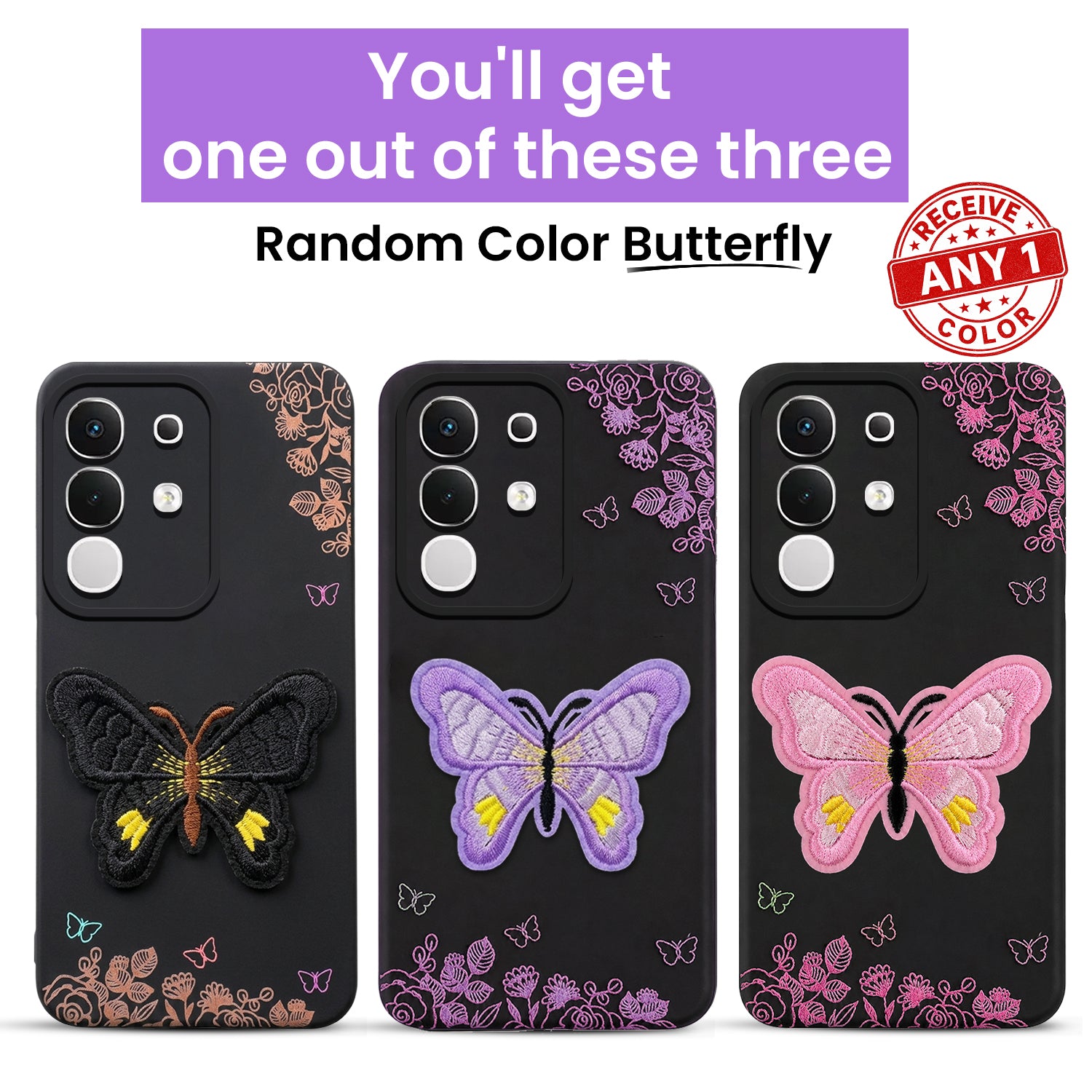 For Vivo iQOO Z10x Back Cover Case (Soft Butterfly Embroidery | Women Teen Girls | Camera Protection| Matte Silicone)