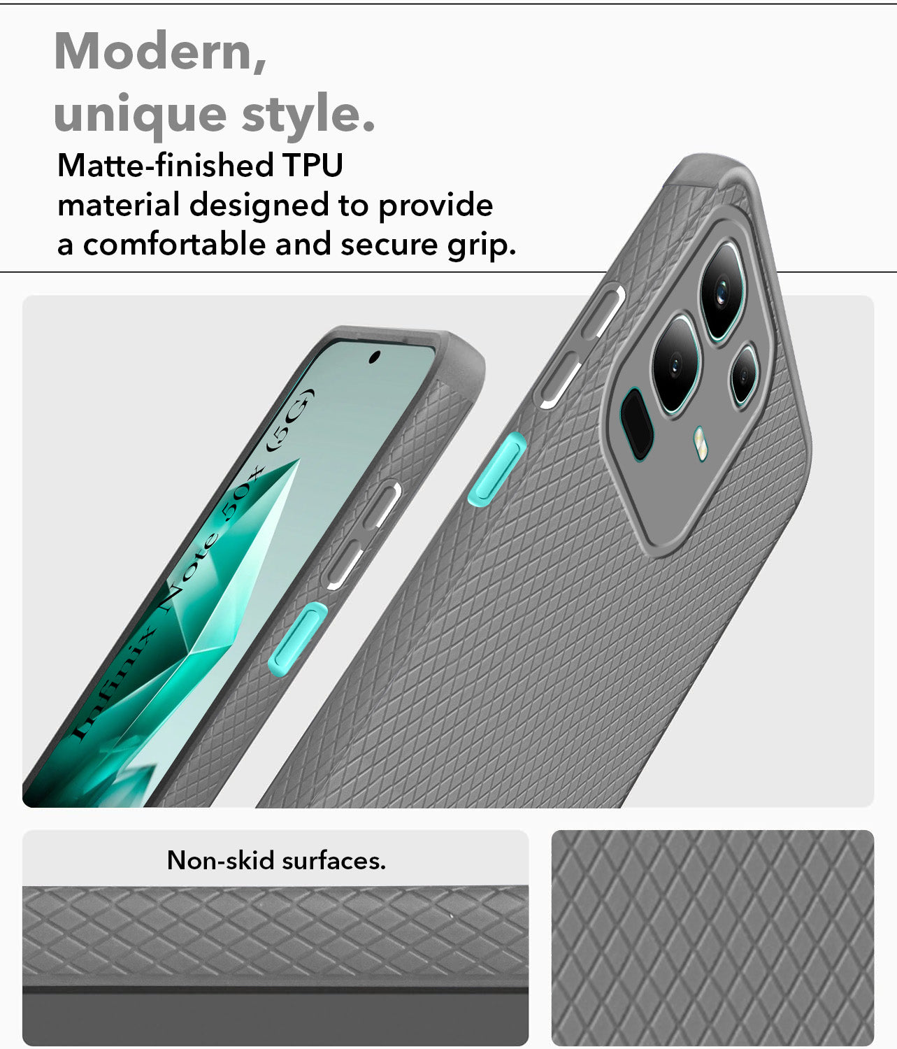 For Infinix Note 50x Back Cover Case  (Liquid Silicone | Side Grip | Camera Protection)