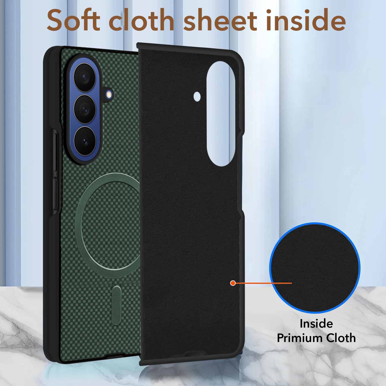 For Samsung Galaxy Z Fold 7 Back Cover Case (MagSafe Wireless Charging Compatible | Hexa Leather Finish | Inside Microfiber Cloth)