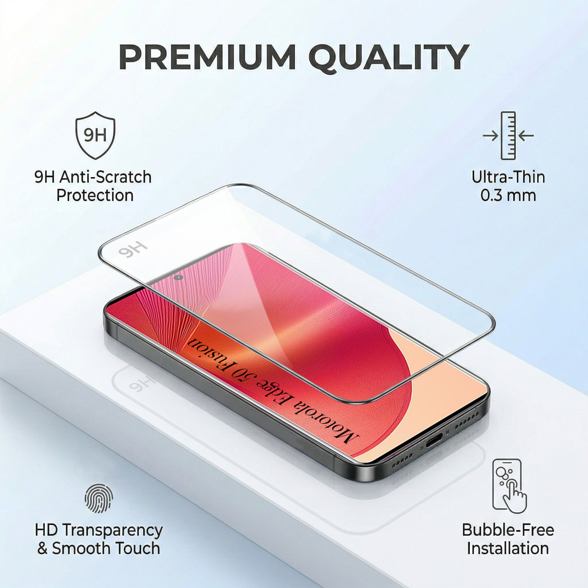 For Motorola Moto Edge 50 Fusion Combo with Back Cover and 9H Tempered Glass (Lifetime Anti-Yellow | Sleek Hard Crystal | Oleophobic Coating Screen Glass)