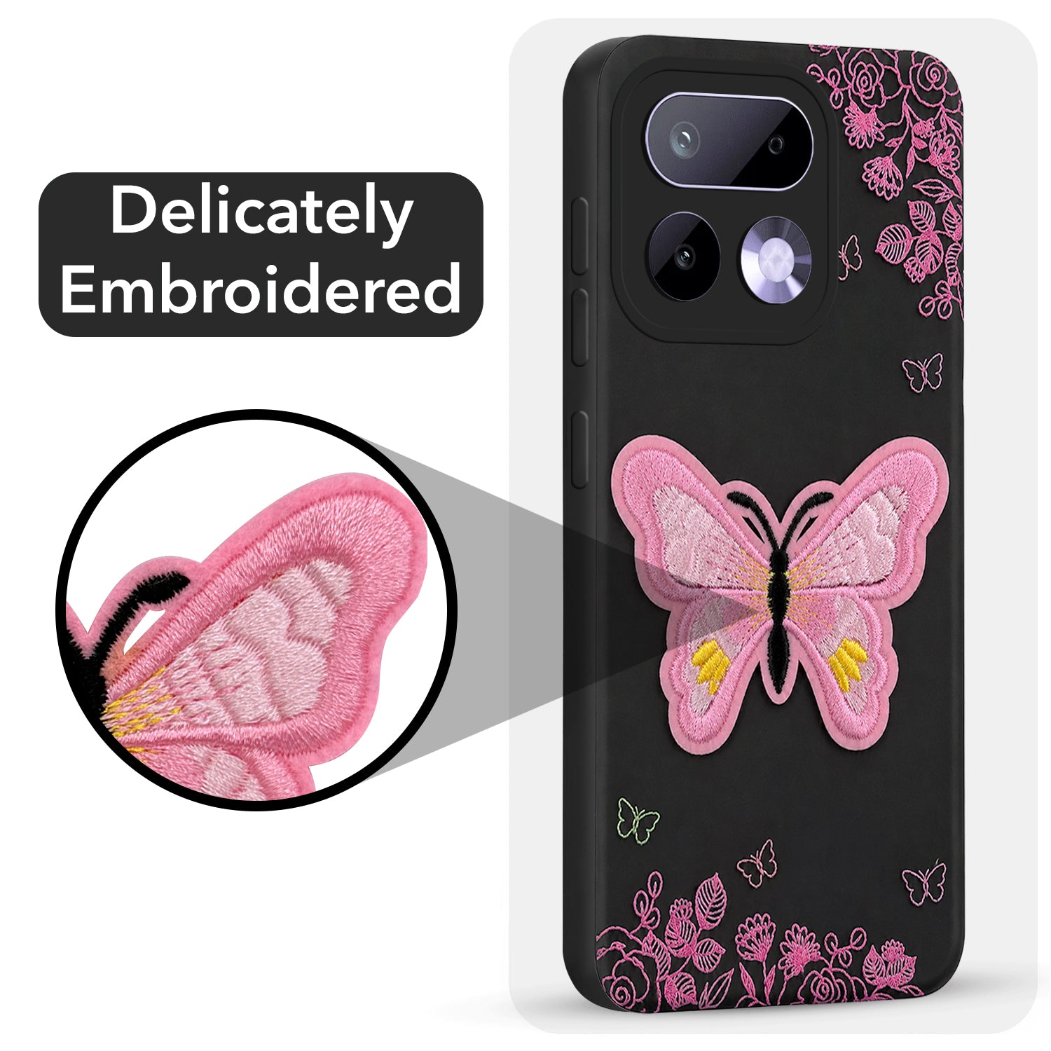For Realme 16 Pro Back Cover Case (Soft Butterfly Embroidery | Women Teen Girls | Camera Protection| Matte Silicone)