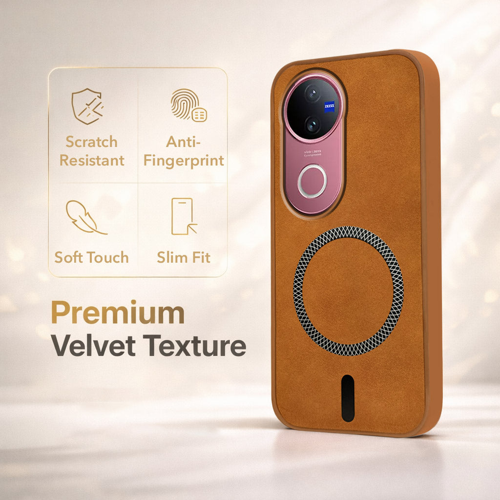 For Vivo V50 | Vivo V50e Back Cover Case Leather Finish (MagSafe Compatible Wireless Charging | Soft Touch | Camera Bump Protection)
