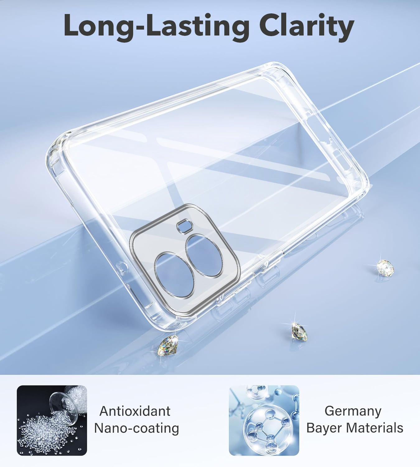 For Motorola Moto G34 5G Back Cover Case (Hybrid Crystal Panel with Side Soft PU | Camera Protection | HD Clear Shockproof)