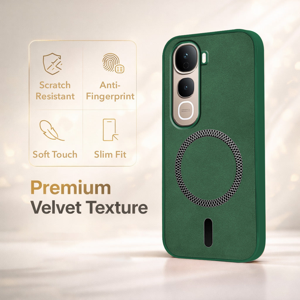 For Vivo Y400 Pro Back Cover Case Leather Finish (MagSafe Compatible Wireless Charging | Soft Touch | Camera Bump Protection)