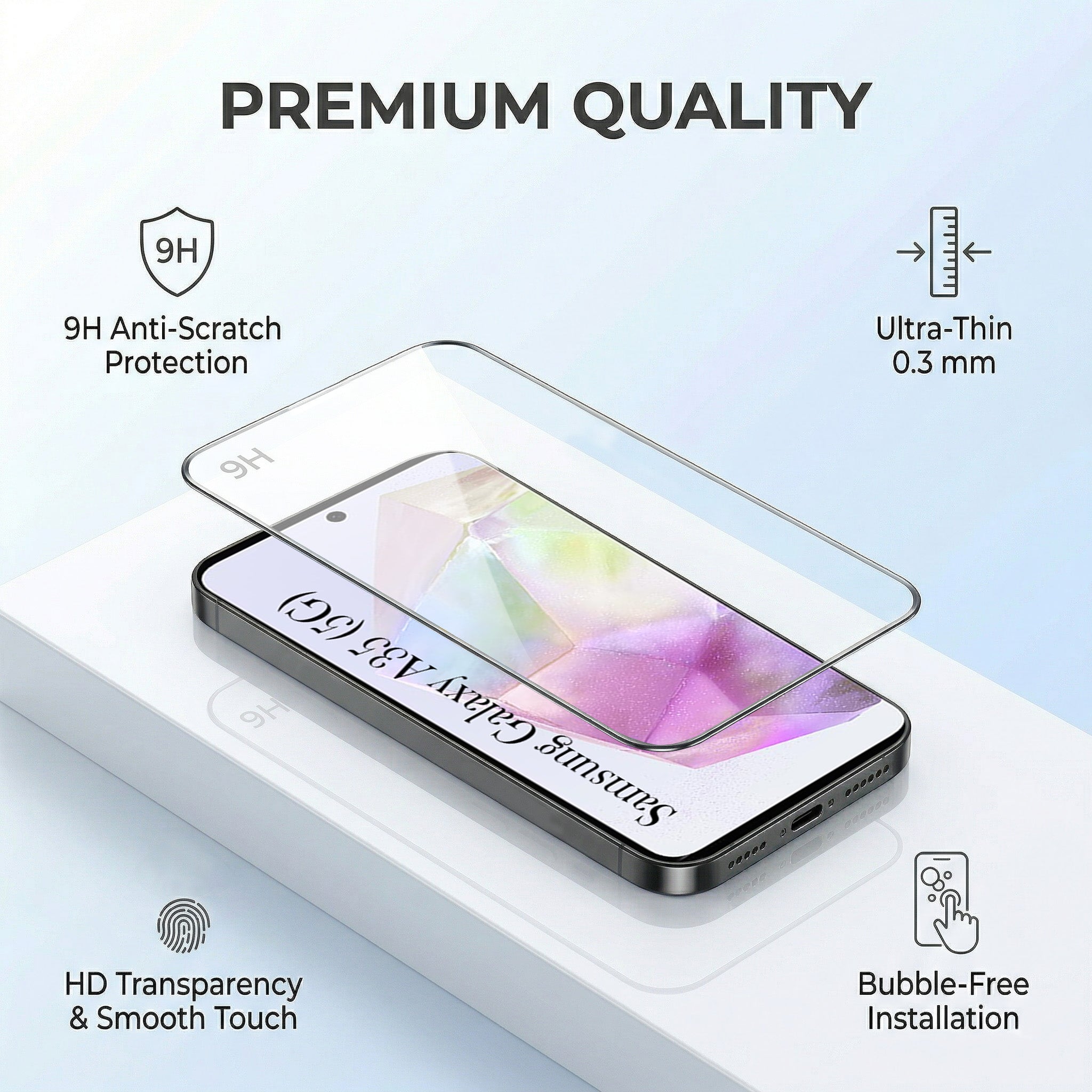 For Samsung Galaxy A35 5G Combo with Back Cover and 9H Tempered Glass (Lifetime Anti-Yellow | Sleek Hard Crystal | Oleophobic Coating Screen Glass)