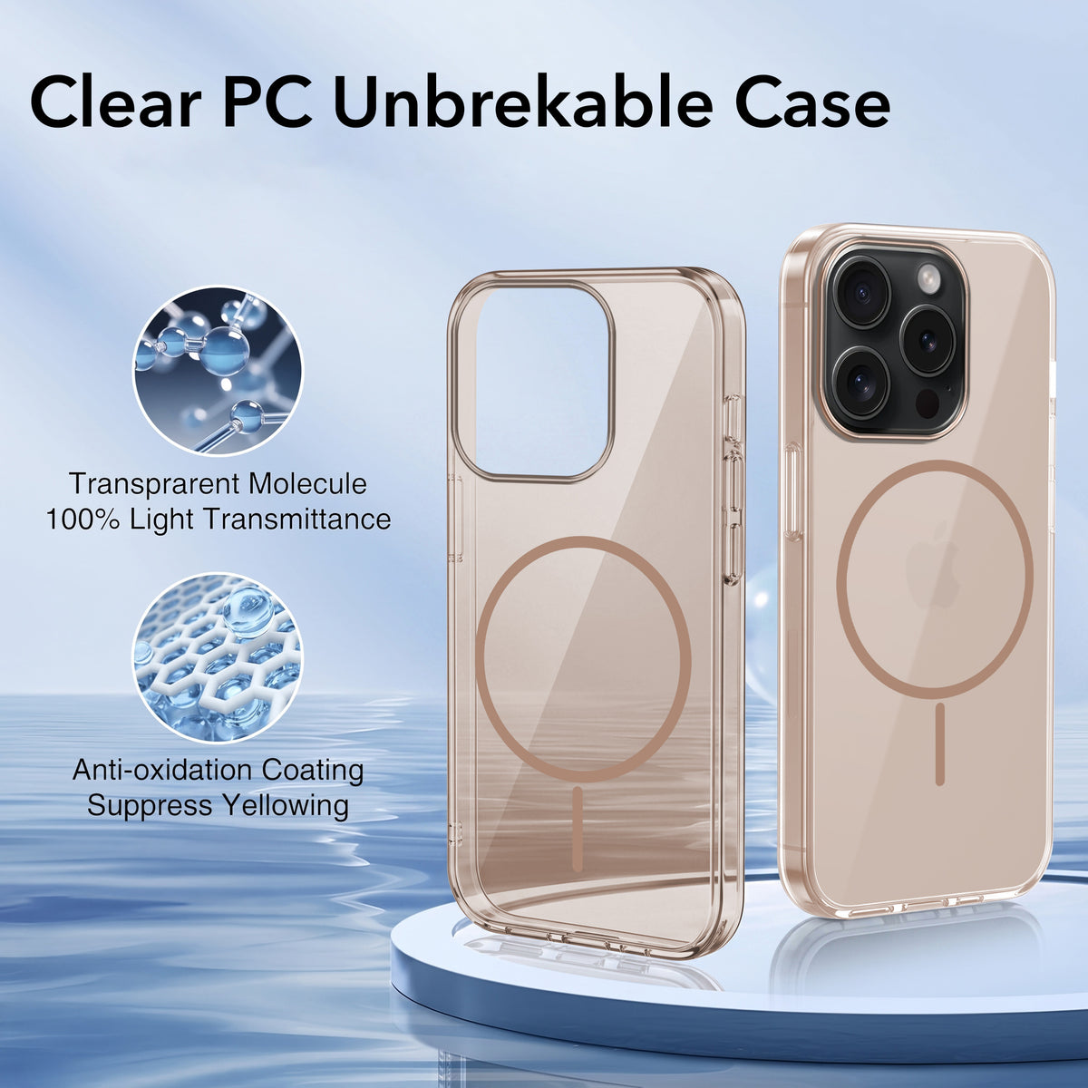 For Apple iPhone 15 Pro Max Back Case Cover Crystal Anti Yellow (Unbreakable PC | MagSafe Wireless Charging Support |Camera Protection Bump)