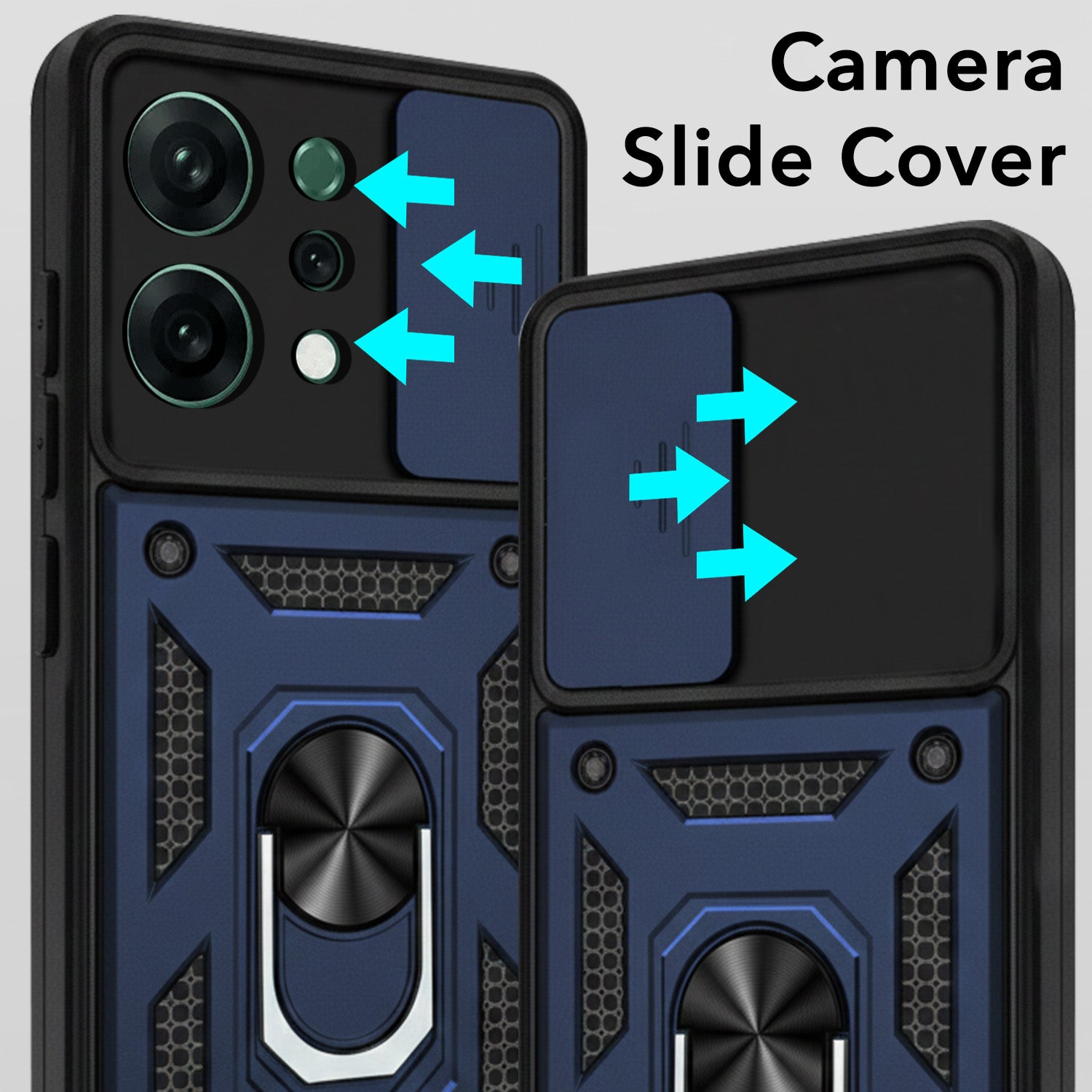 For Oppo Reno14 5G | Oppo Reno 14 5G Back Cover Case (Sliding Shutter Camera Protection | Polycarbonate |Ring Holder Kickstand)