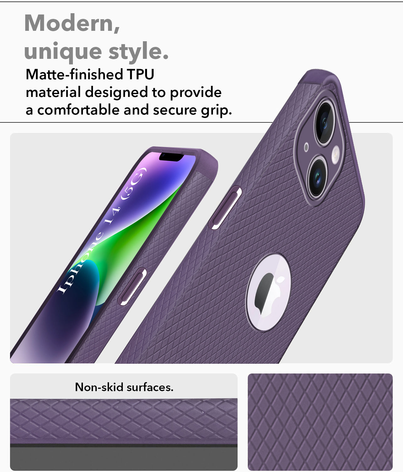 For Apple iPhone 14 Back Cover Case Liquid Silicone (Camera Protection | Side Grip Texture | Soft and Flexible)