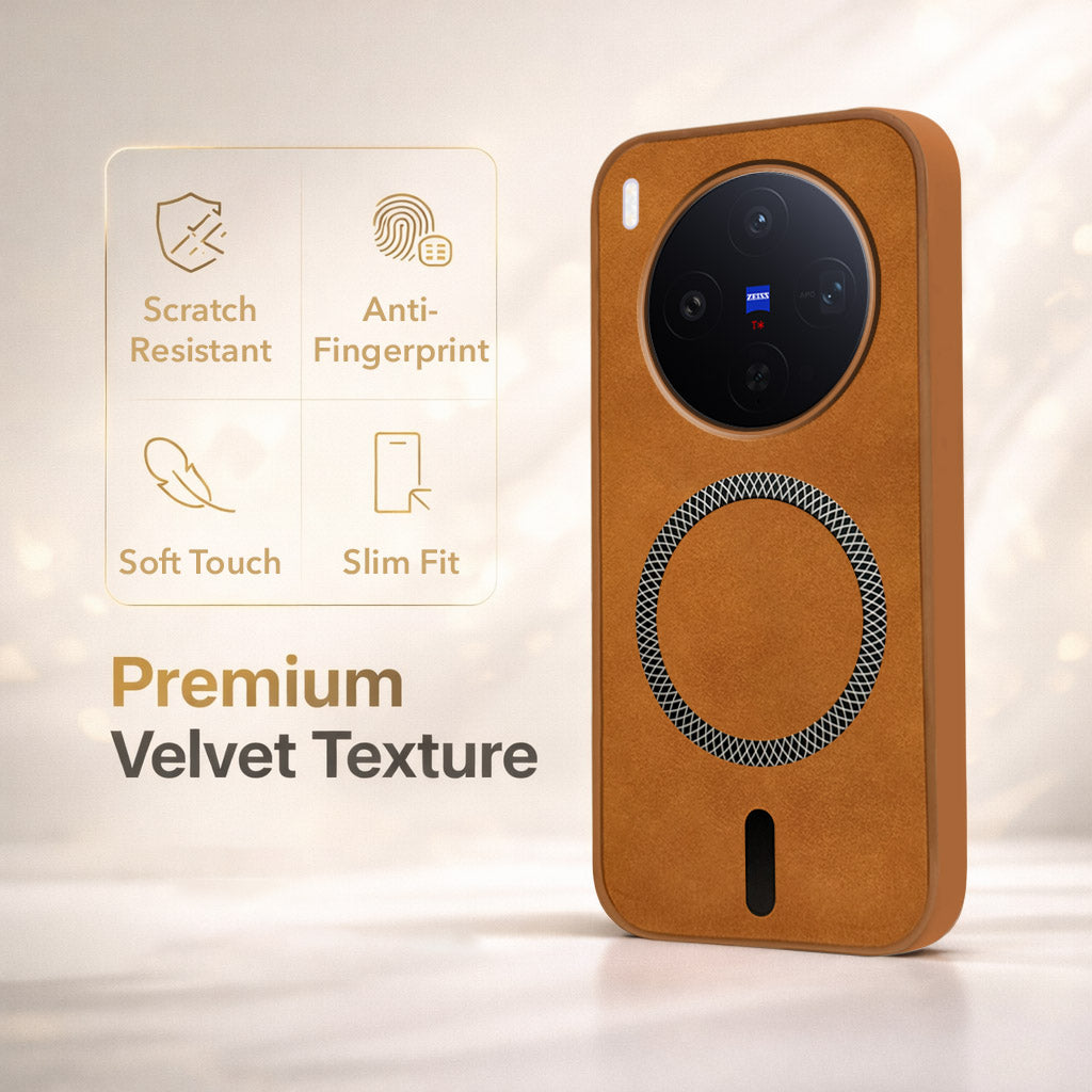 For Vivo X300 5G Back Cover Case Leather Finish (MagSafe Compatible Wireless Charging | Soft Touch | Camera Bump Protection)