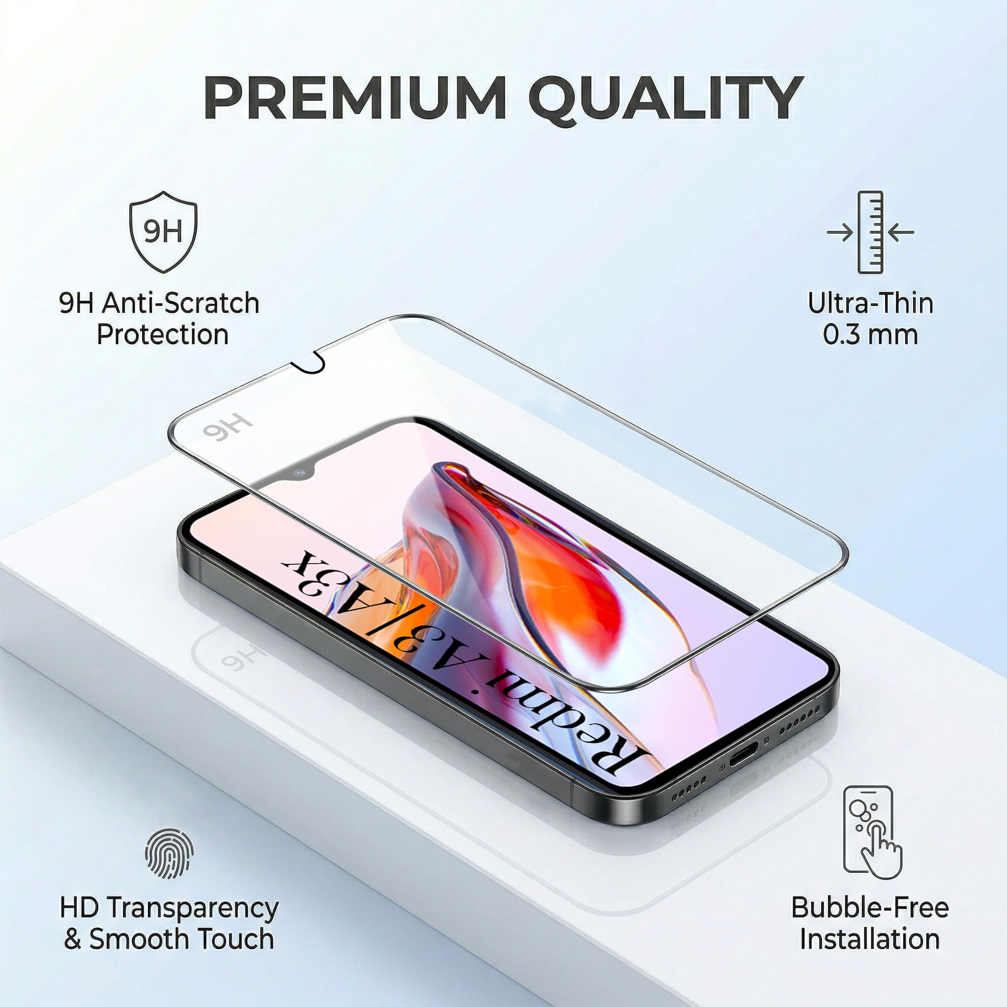 For Redmi A3 2024 | Redmi A3x Combo with Back Cover and 9H Tempered Glass (Liquid Silicone | Camera Protection | Oleophobic Coating Screen Glass)