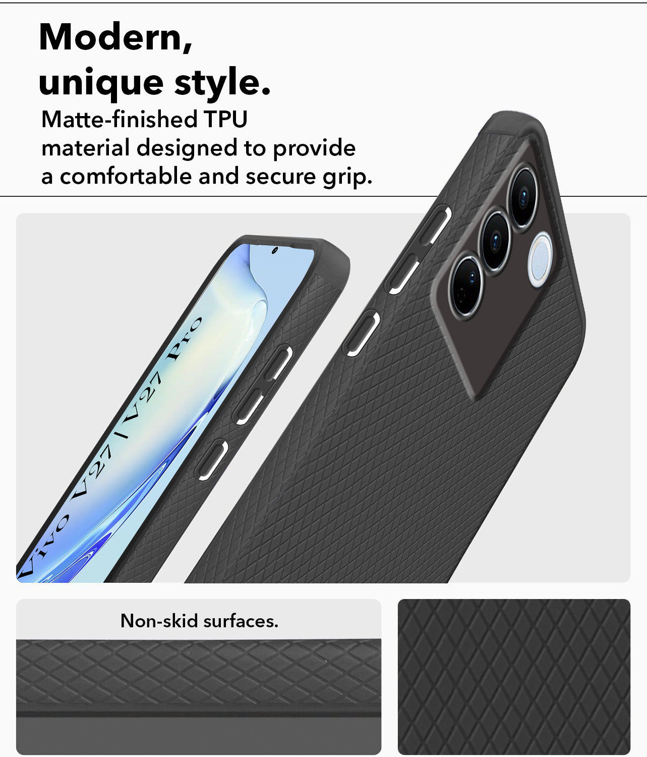 For Vivo V27 | Vivo V27 Pro Back Cover Case (Liquid Silicone | Side Grip | Camera Protection)