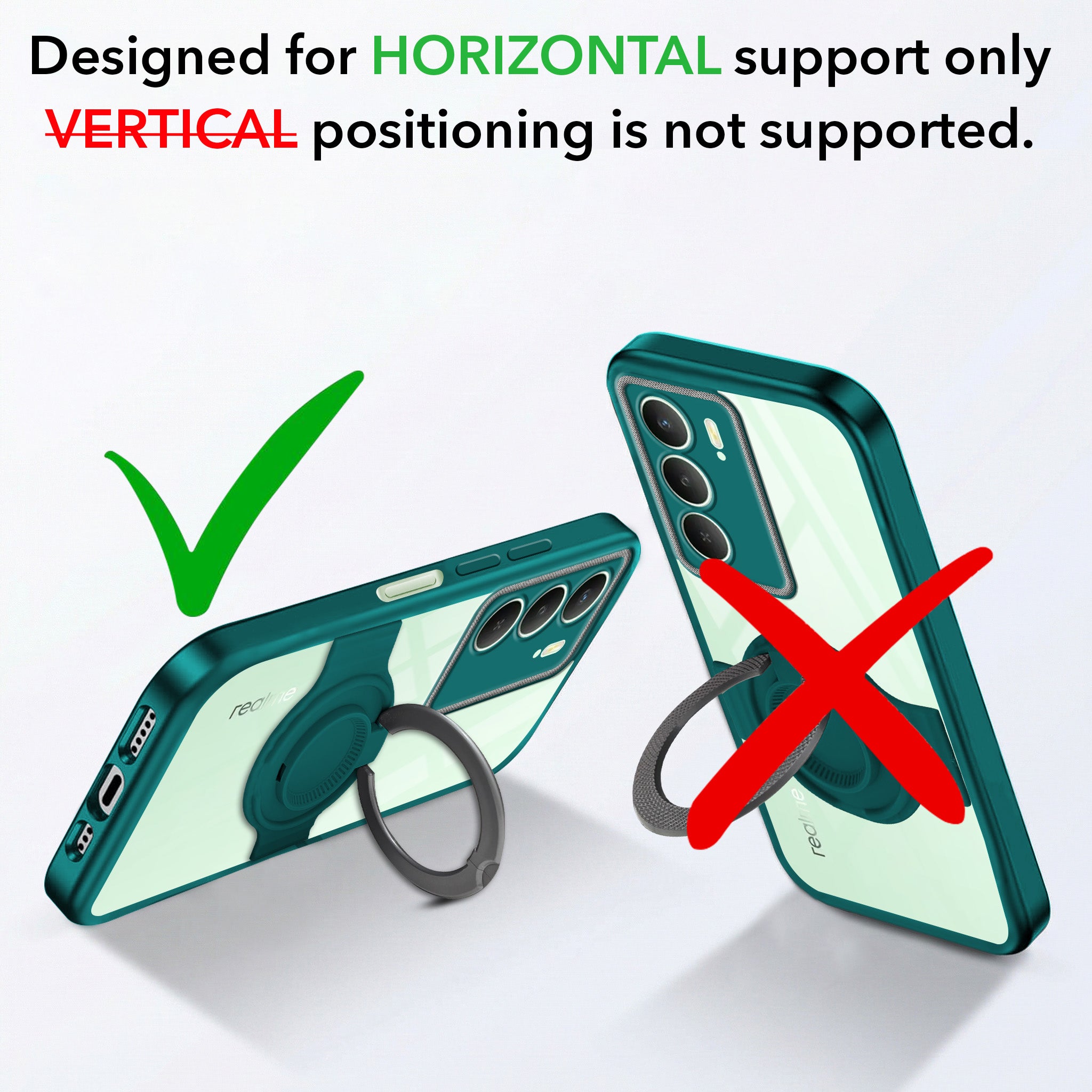 For Realme P3 lite Back Cover Case with stand (Built-in Ring Holder Kickstand | Lifetime Anti Yellow | Camera Protection)