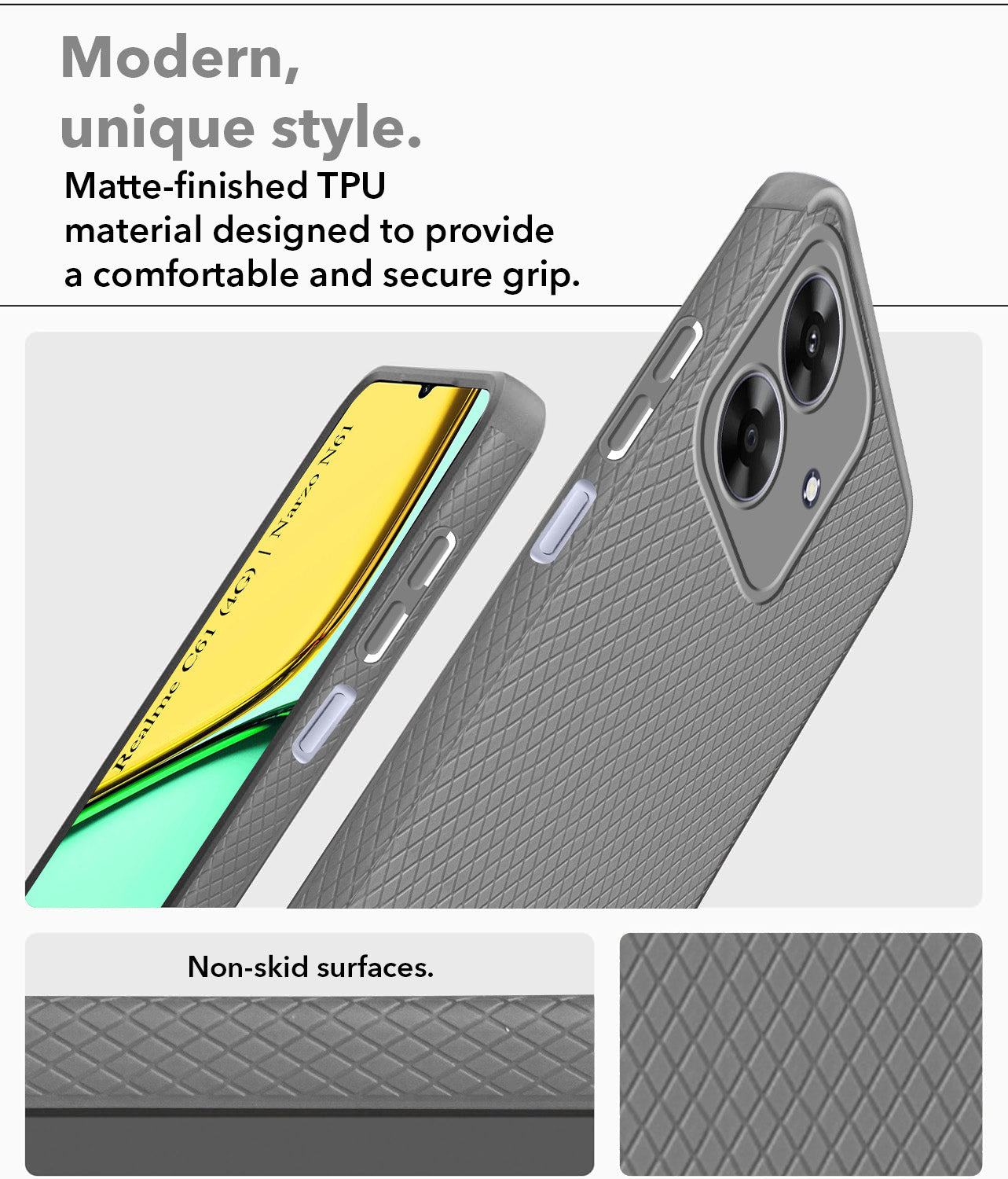 For Realme C61 | Realme Narzo N61 Back Cover Case (Liquid Silicone | Side Grip | Camera Protection)