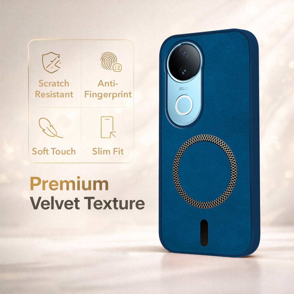 For Vivo iQOO Z10R Back Cover Case Leather Finish (MagSafe Compatible Wireless Charging | Soft Touch | Camera Bump Protection)