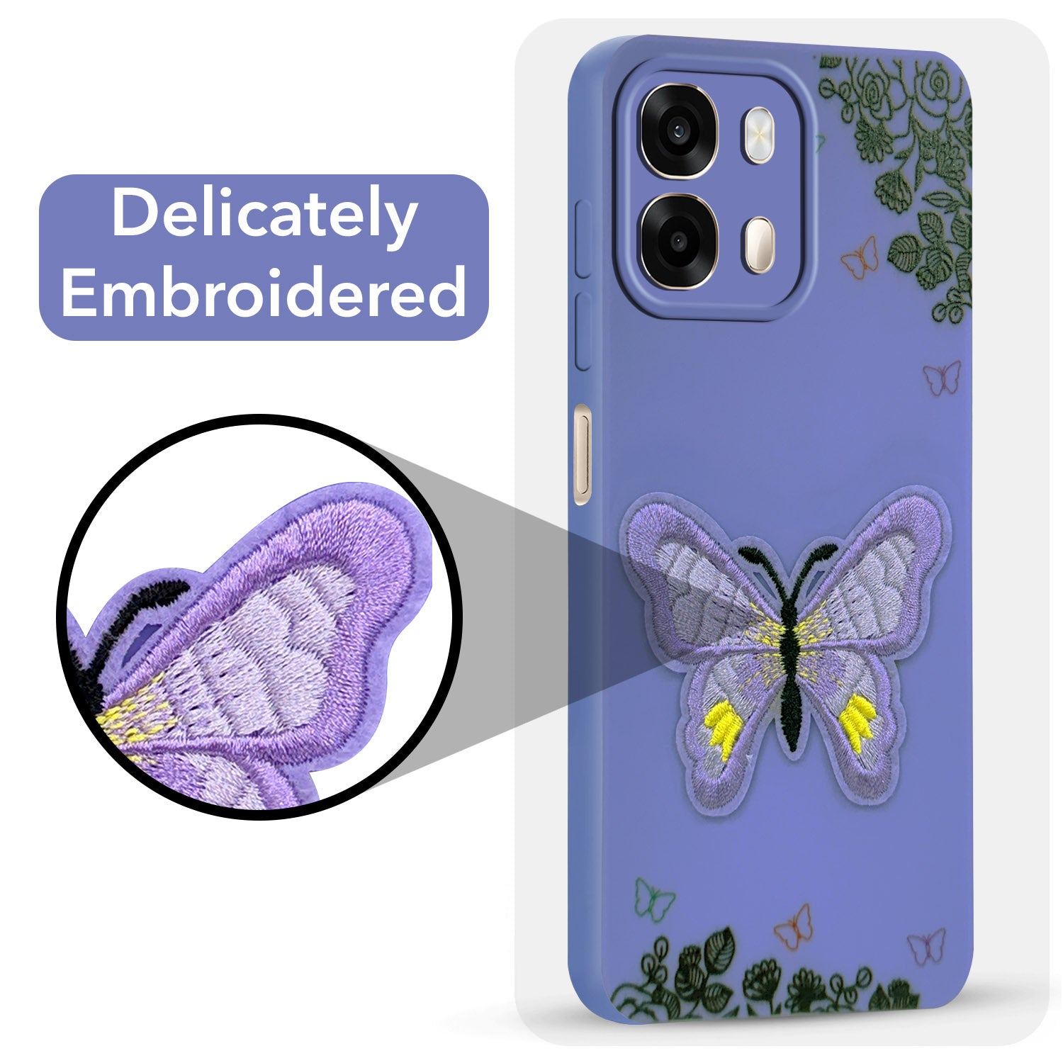 For Oppo A6 Pro Back Cover Case (Soft Butterfly Embroidery | Women Teen Girls | Camera Protection| Matte Silicone)