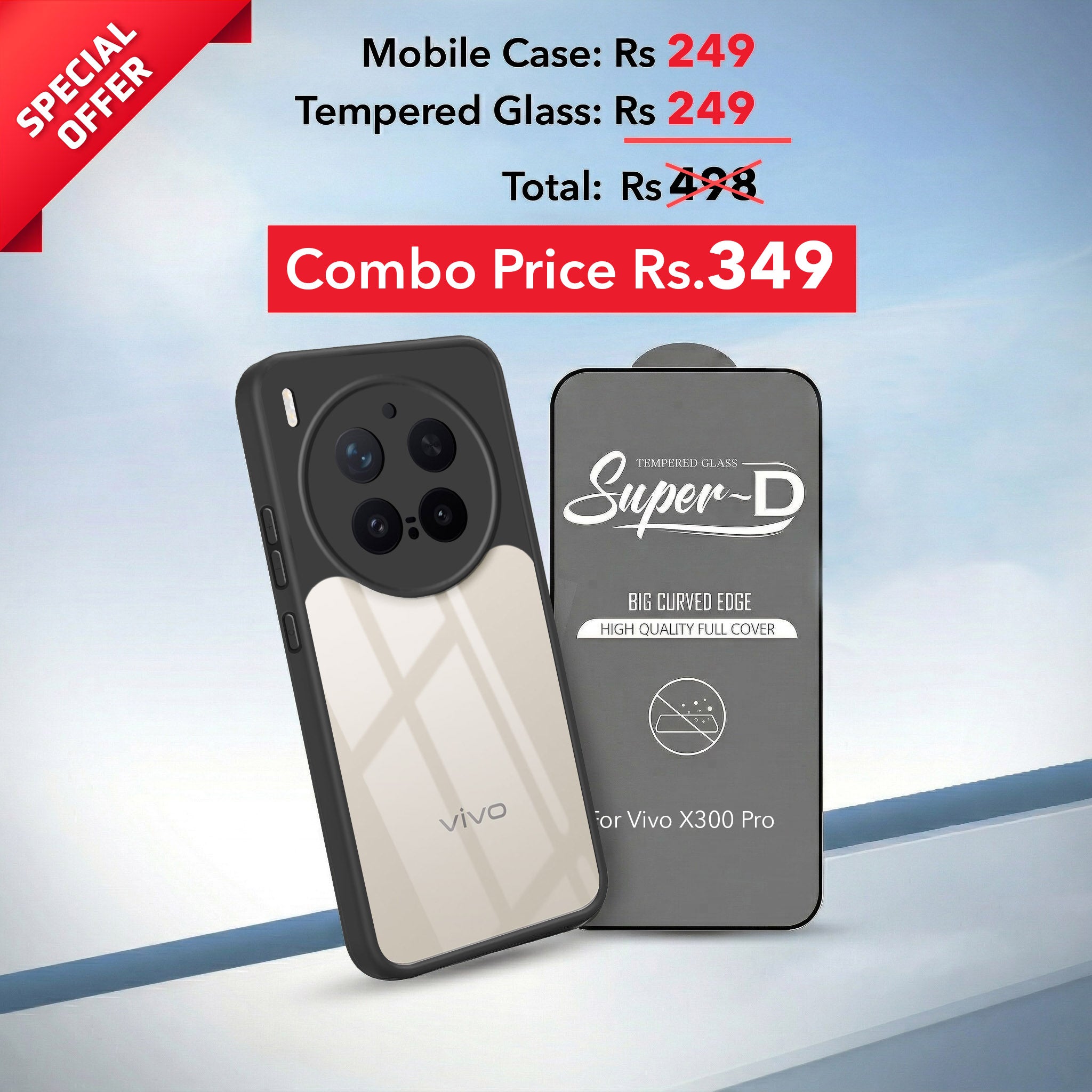 For Vivo X300 Pro Combo with Back Cover and 9H Tempered Glass (Lifetime Anti-Yellow | Crystal Clear Shockproof | Oleophobic Coating Screen Glass)