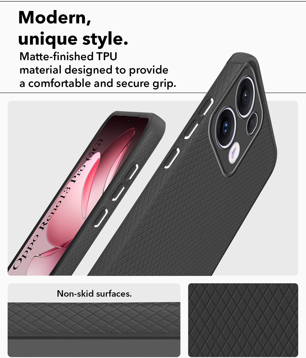 For Oppo Reno13 Pro | Oppo Reno 13 Pro Back Cover Case (Camera Protection | Side Grip Texture | Soft and Flexible)