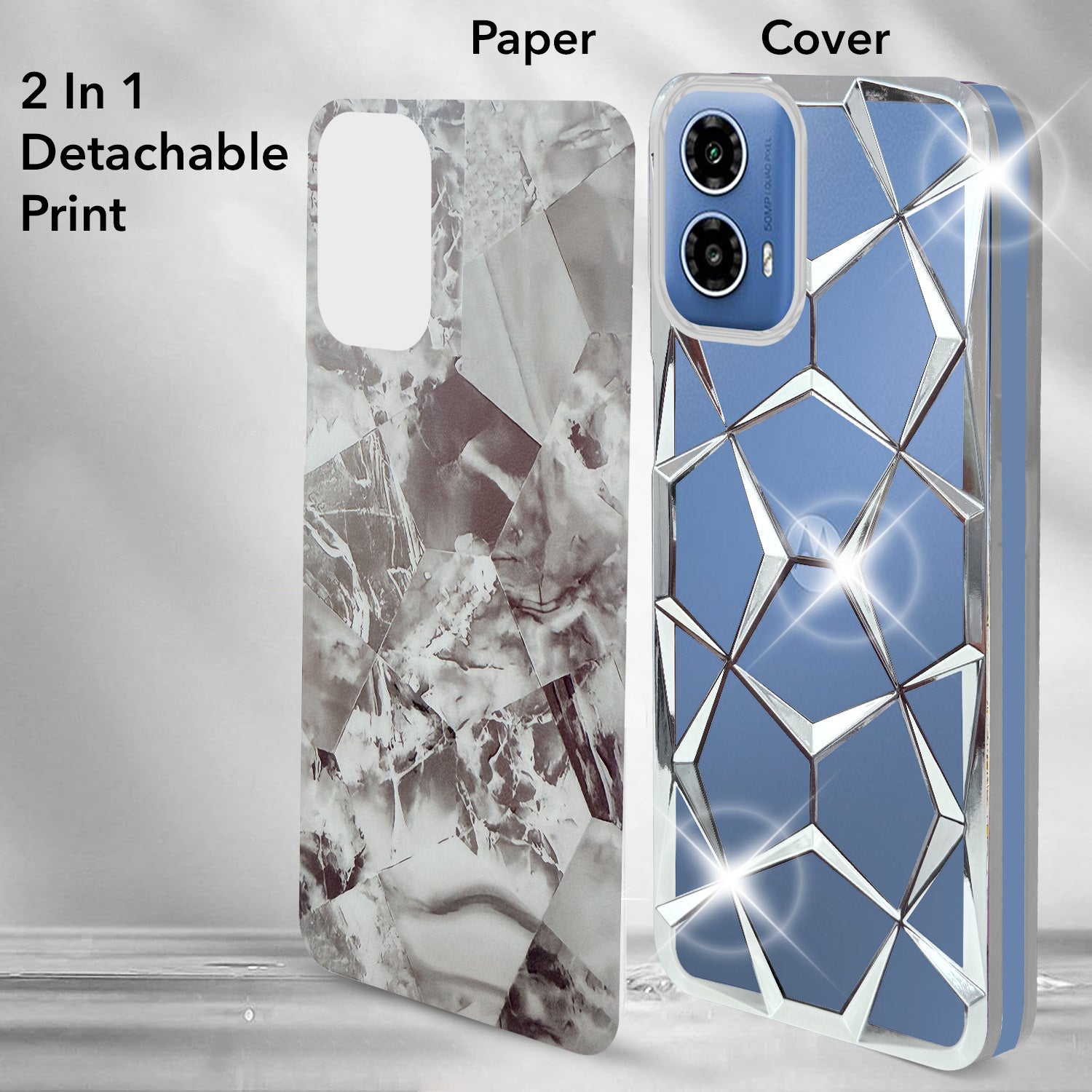 For Motorola Moto G34 5G Back Cover Case Compatible With ( Dual Design Glitter Sparkle and Detachable Diamond Print Case | Soft and Flexible)
