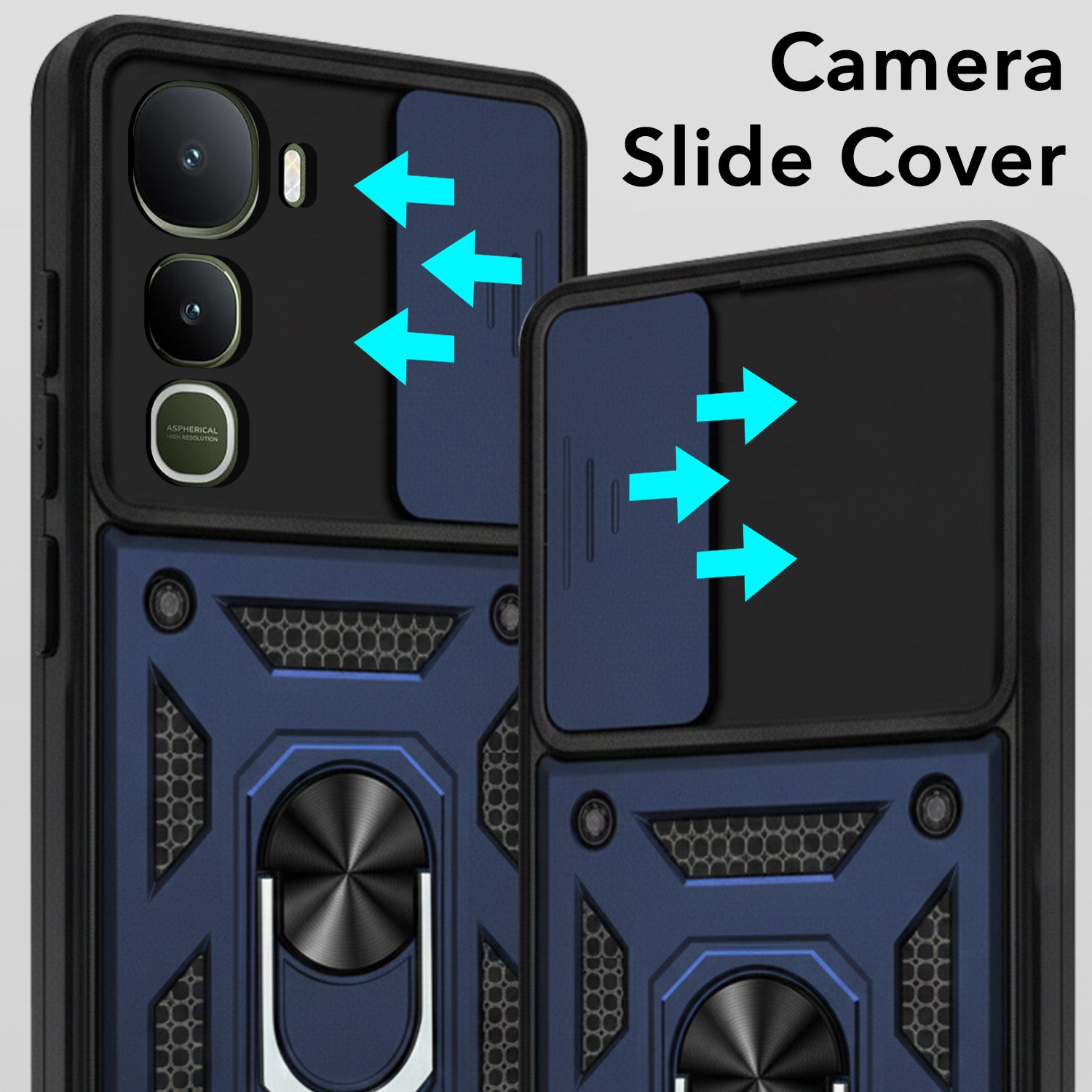 For Vivo Y400 Back Cover Case Hybrid Armor (Sliding Shutter Camera Protection | Polycarbonate |Ring Holder Kickstand)