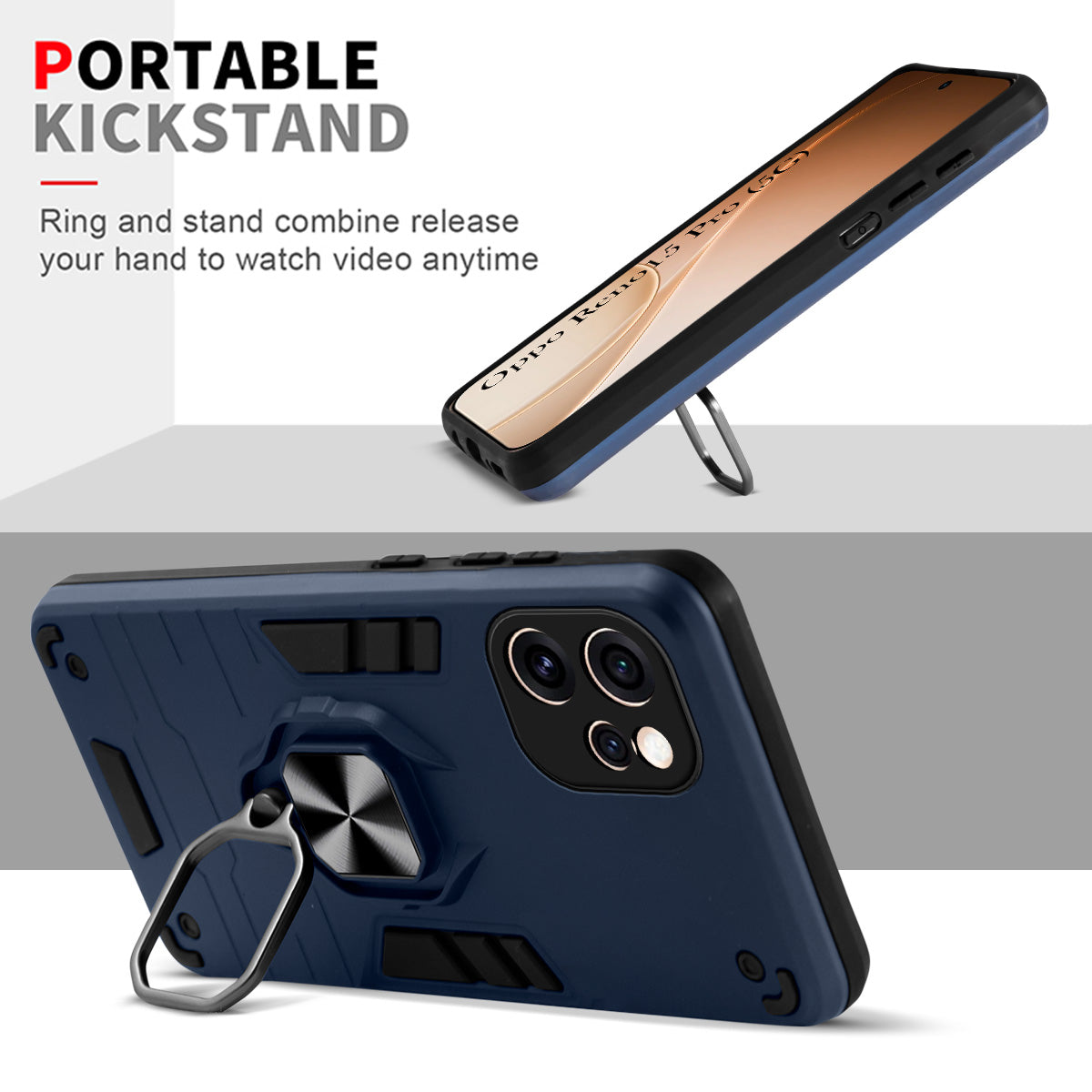 For Oppo Reno15 Pro 5G | Oppo Reno 15 Pro 5G Back Cover Case Hybrid Armor (Shockproof Dual Layer Polycarbonate |Ring Holder Kickstand)