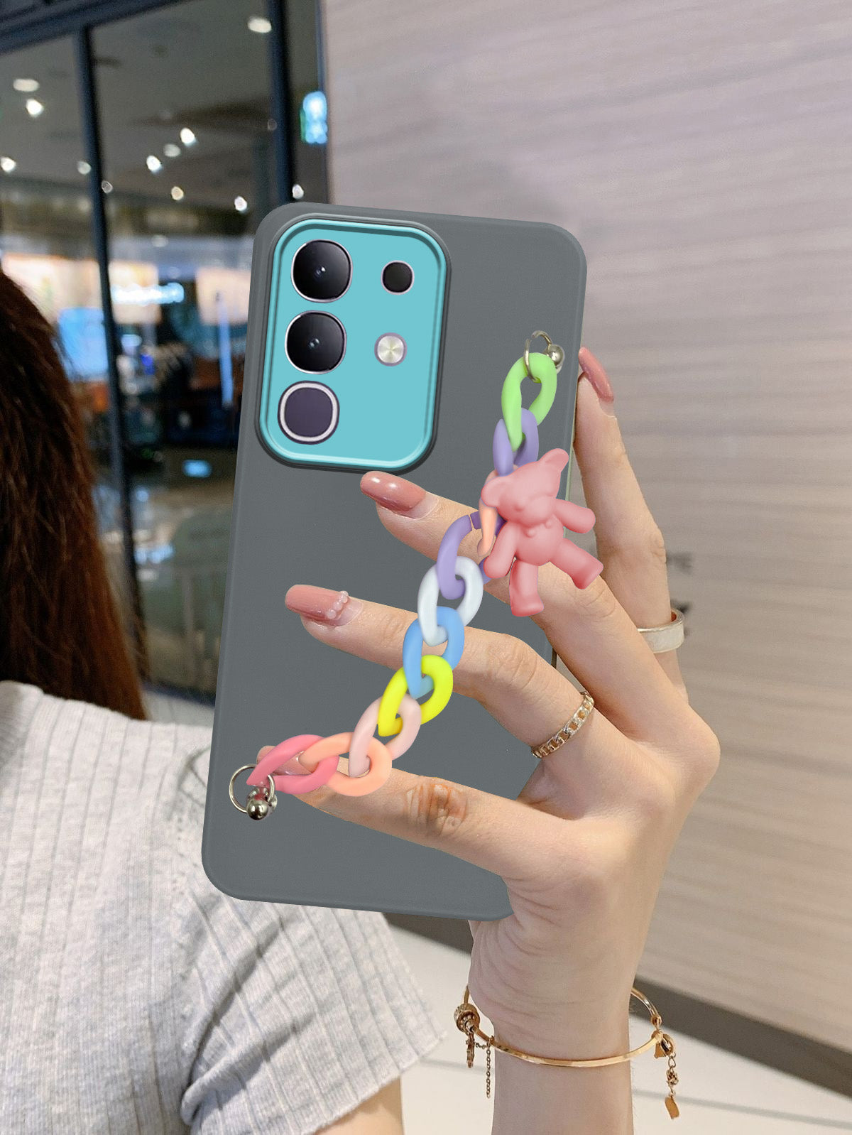 For Vivo T4x | Vivo Y31 Pro Back Cover Case ( Wrist Hanging Chain | Teddy Bracelet Charms | Dual Color Matte Finish | Full Camera Protection | Sleek and Professional)