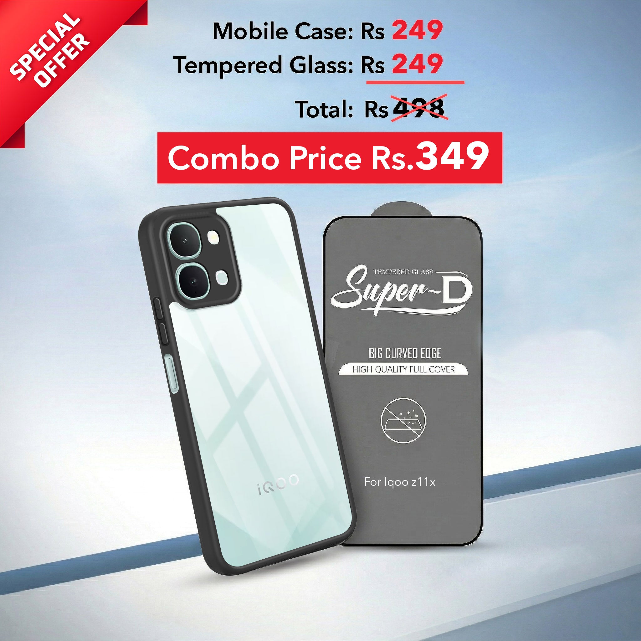 For Vivo iQOO Z11x 5G Combo with Back Cover and 9H Tempered Glass (Lifetime Anti-Yellow | Crystal Clear Shockproof | Oleophobic Coating Screen Glass)