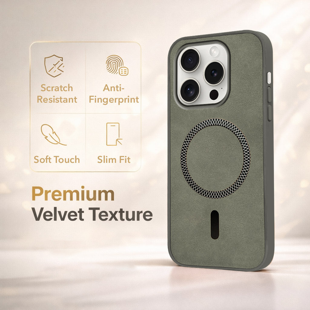 For Apple iPhone 15 Pro Back Cover Case Leather Finish (MagSafe Compatible Wireless Charging | Soft Touch | Camera Bump Protection)