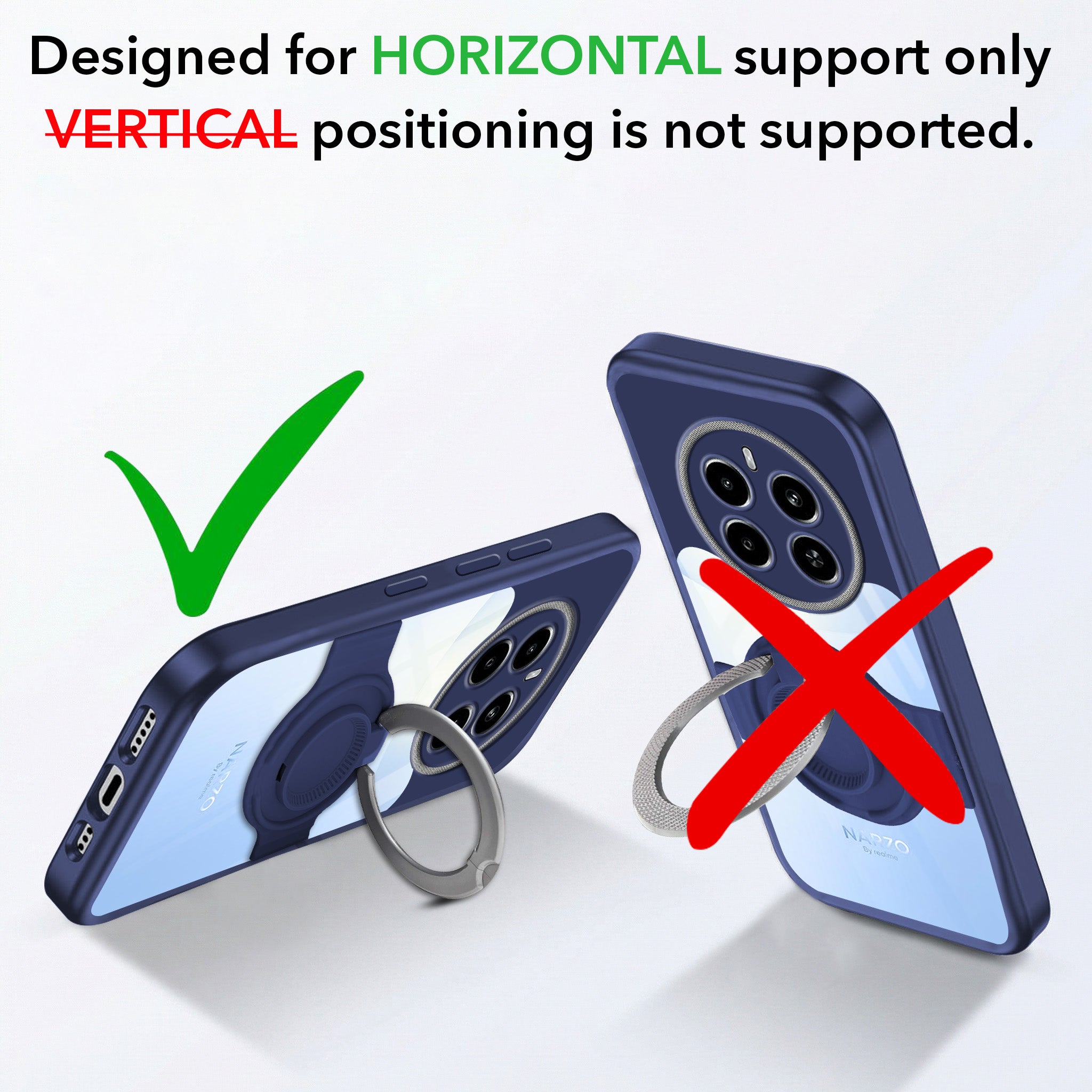 For Realme Narzo 70 5G Back Cover Case with stand (Built-in Ring Holder Kickstand | Lifetime Anti Yellow | Camera Protection)