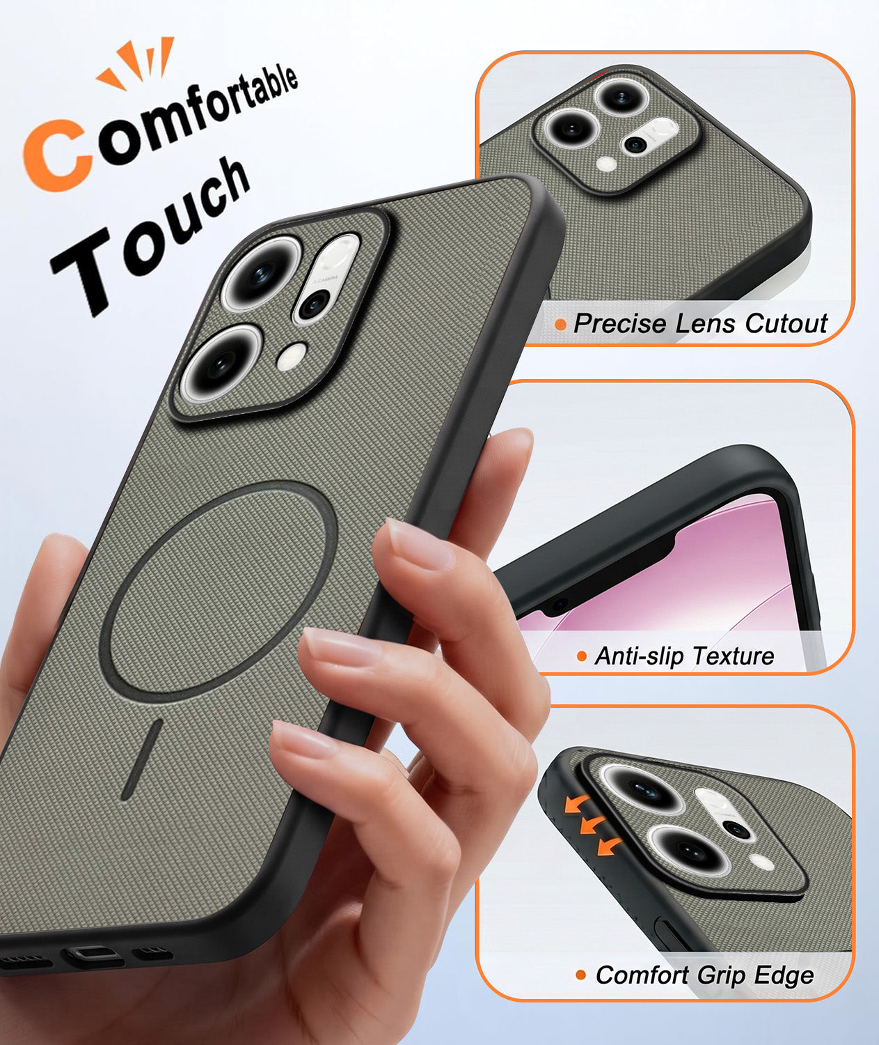 For Oppo Reno14 5G Back Cover Case PU Leather (Texture Grip Design | Professional Minimalist | Camera Protection | Soft and Flexible)