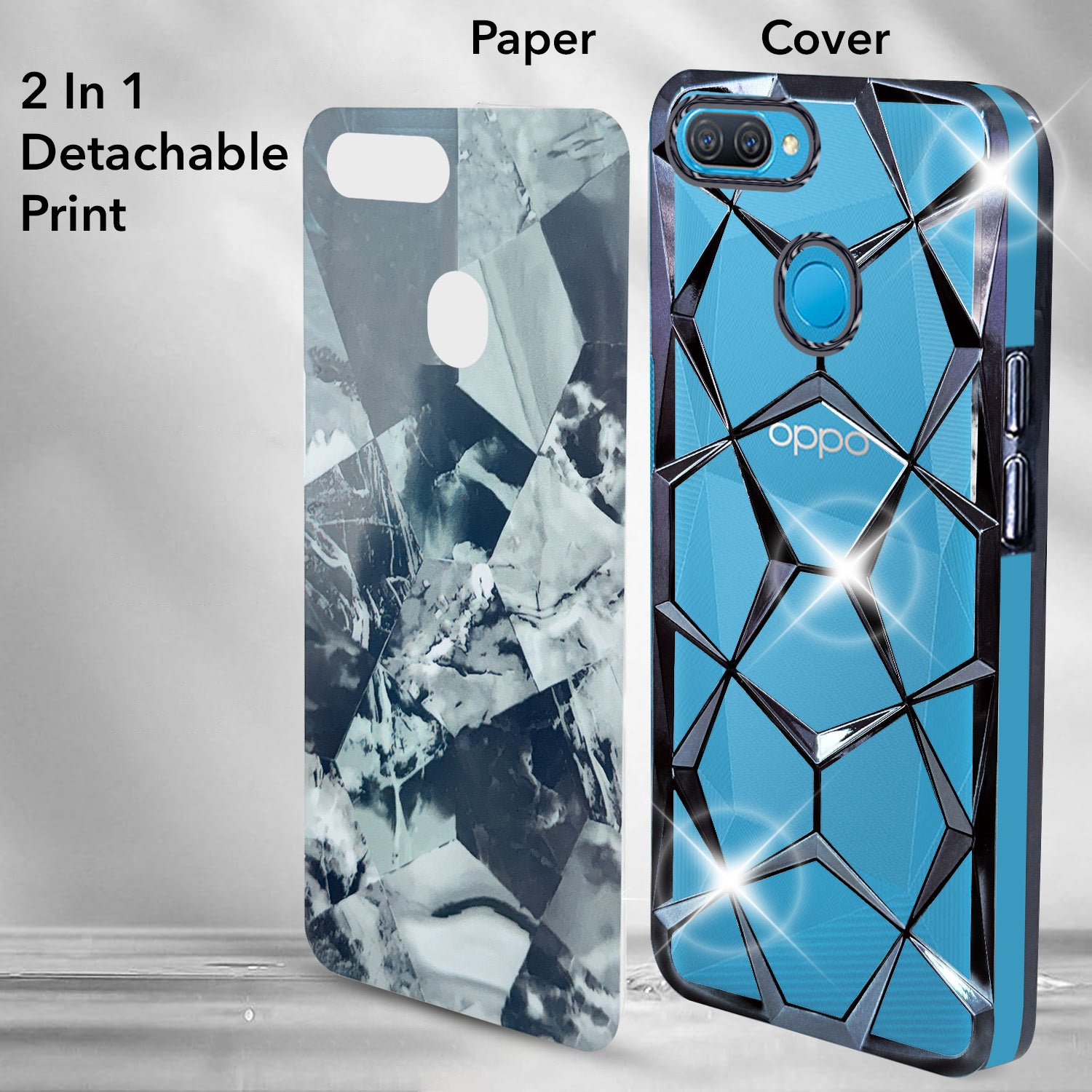 For Oppo A12 Back Cover Case (Dual Design Glitter Sparkle and Detachable Diamond Print Case | Soft and Flexible)