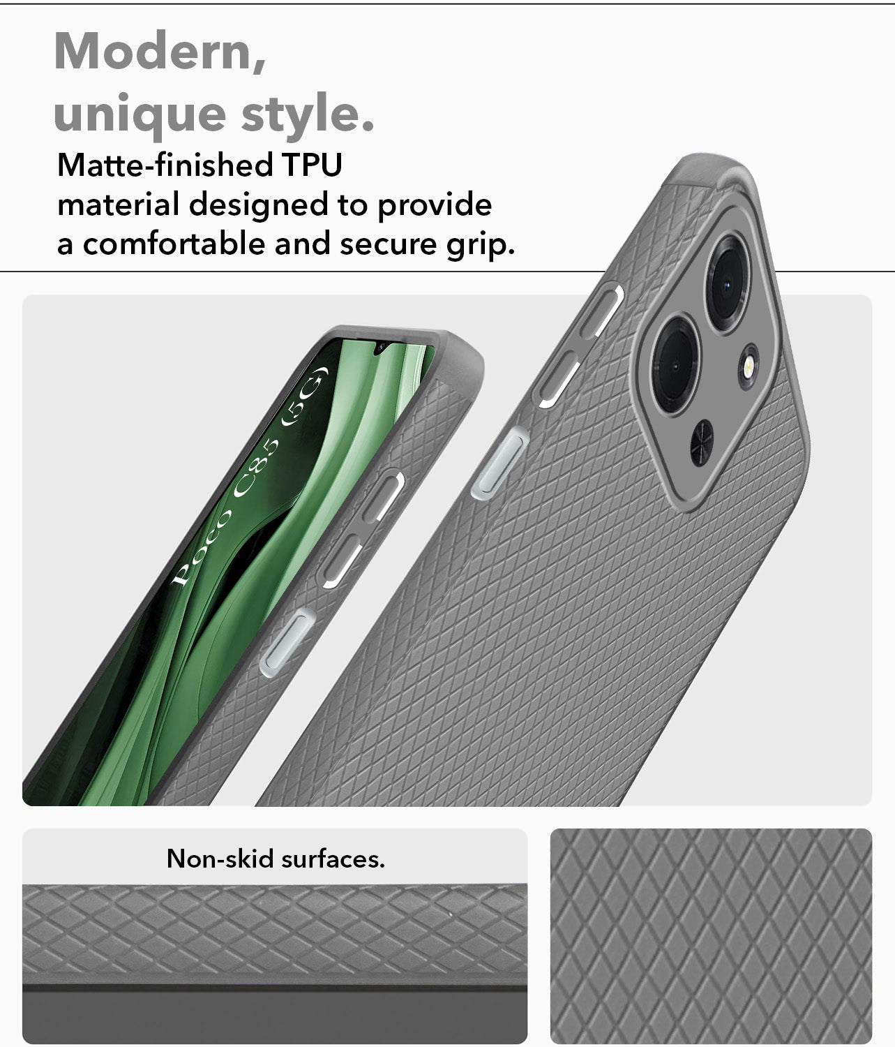 For Poco C85 5G Back Cover Case Liquid Silicone (Camera Protection | Side Grip Texture | Soft and Flexible)