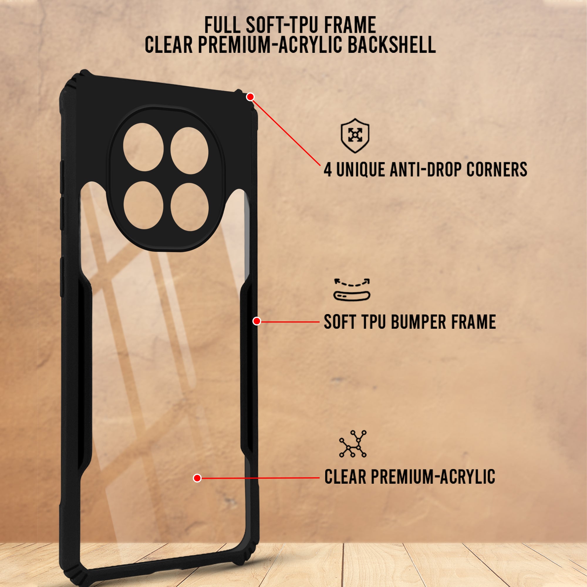 For Redmi note 15 | Redmi note 15 SE (5G) Back Cover Case Hybrid (Shockproof with Polycarbonate Clear Panel | Professional Black)