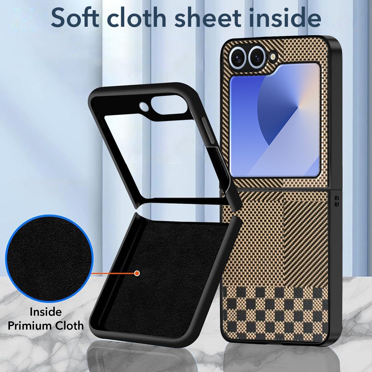 For Samsung Galaxy Z Flip 6 5G | Samsung Galaxy Z Flip 7 FE Back Flip Case Cover (Craft Printed Design | Hybrid Texture | Inside Microfiber Cloth)