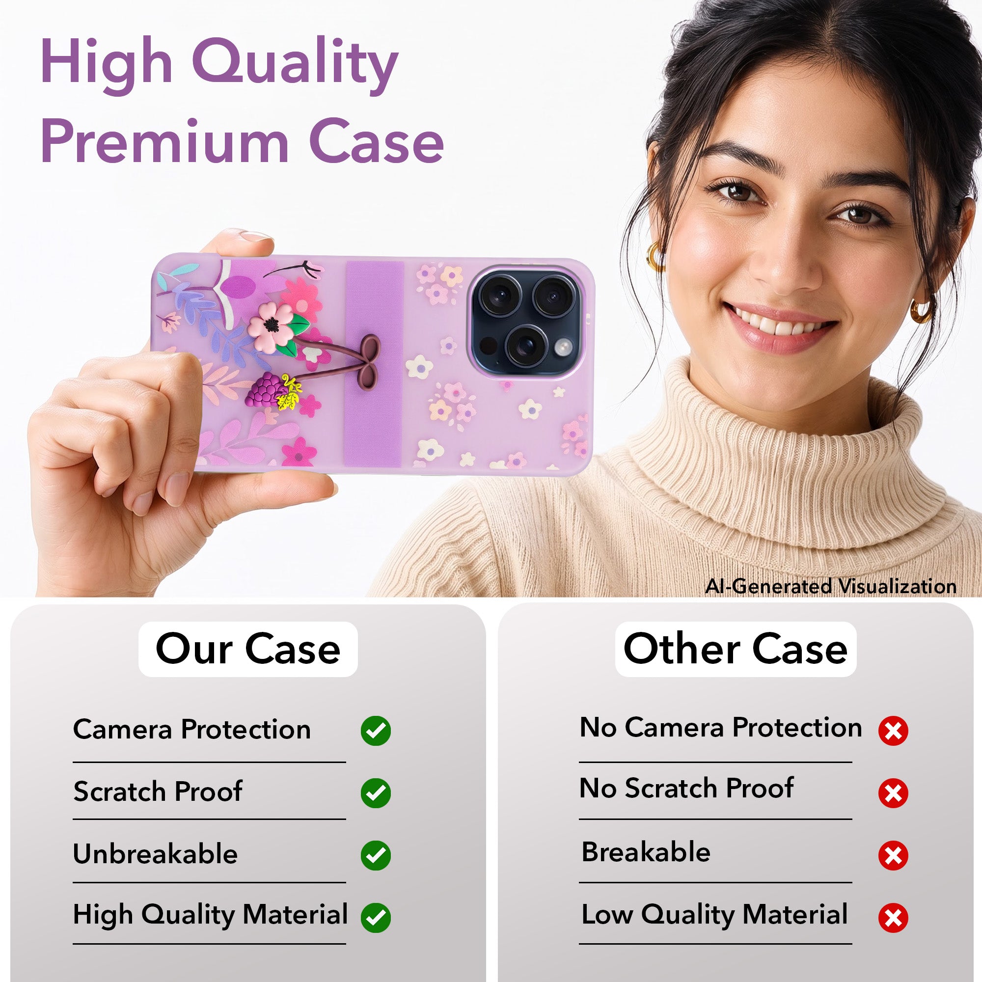 For Apple iPhone 15 Pro Max Back Cover Case (3D Cute Cartoons | Hard Back Side Soft | Matte Premium Finish | HD Printing)