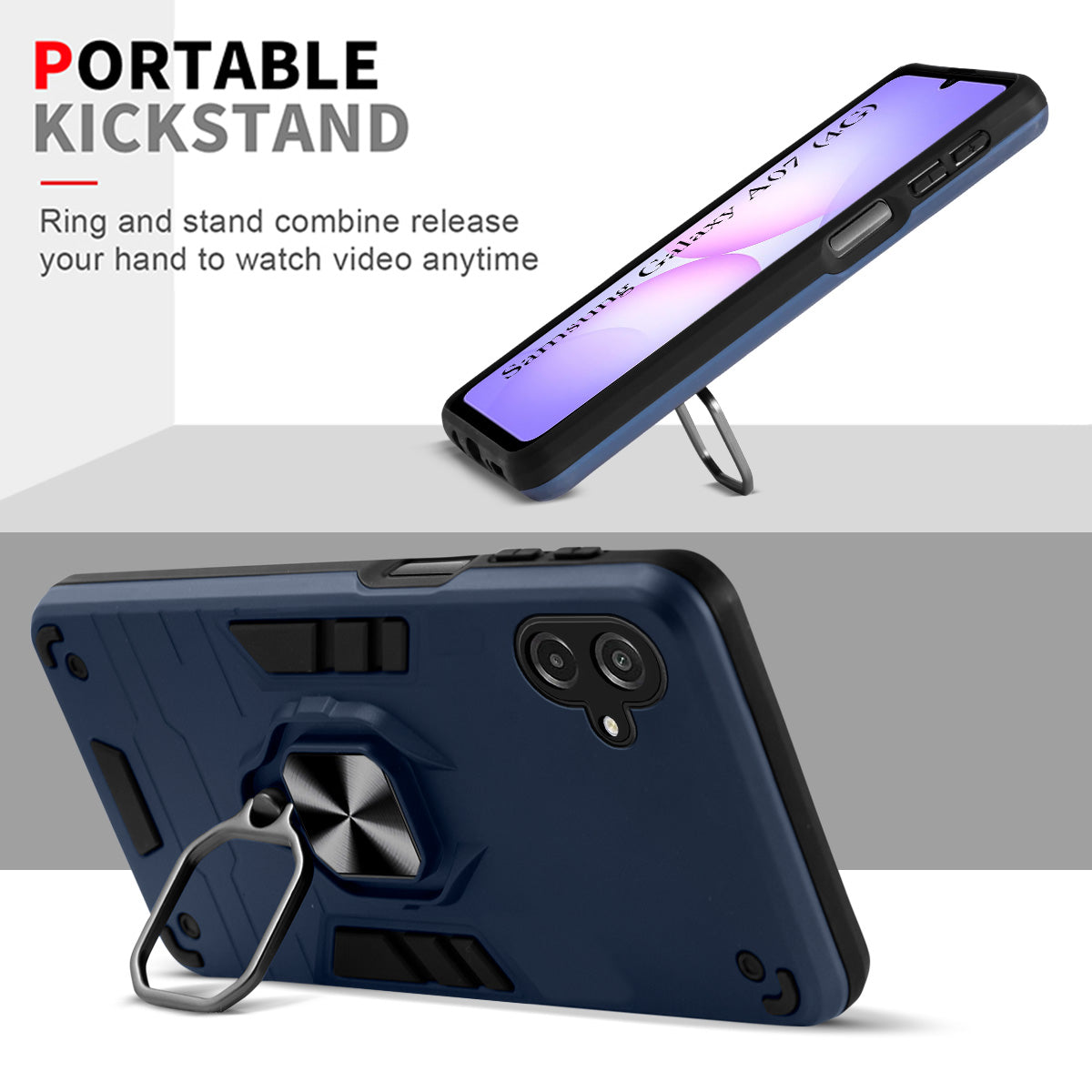 For Samsung Galaxy A07 4G Back Cover Case Hybrid Armor (Shockproof Dual Layer Polycarbonate |Ring Holder Kickstand)