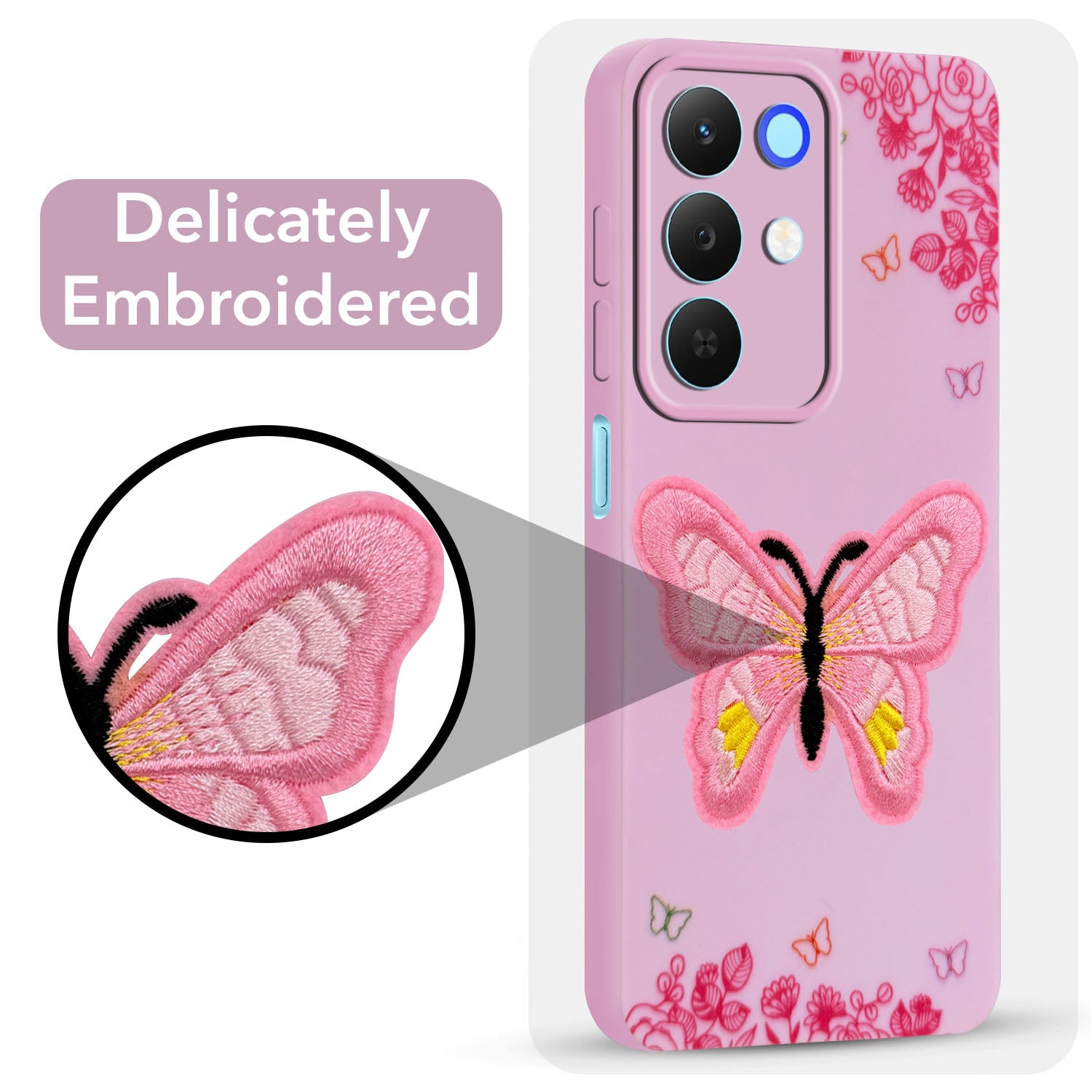 For Realme 15X Back Cover Case (Soft Butterfly Embroidery | Women Teen Girls | Camera Protection| Matte Silicone)