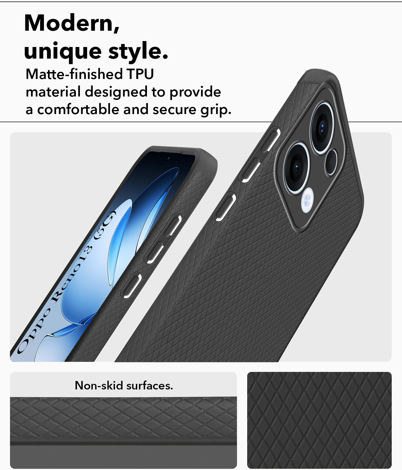 For Oppo Reno13 | Oppo Reno 13 Back Cover Case (Camera Protection | Side Grip Texture | Soft and Flexible)