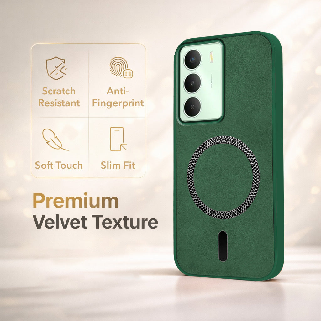 For Realme C73 Back Cover Case Leather Finish (MagSafe Compatible Wireless Charging | Soft Touch | Camera Bump Protection)