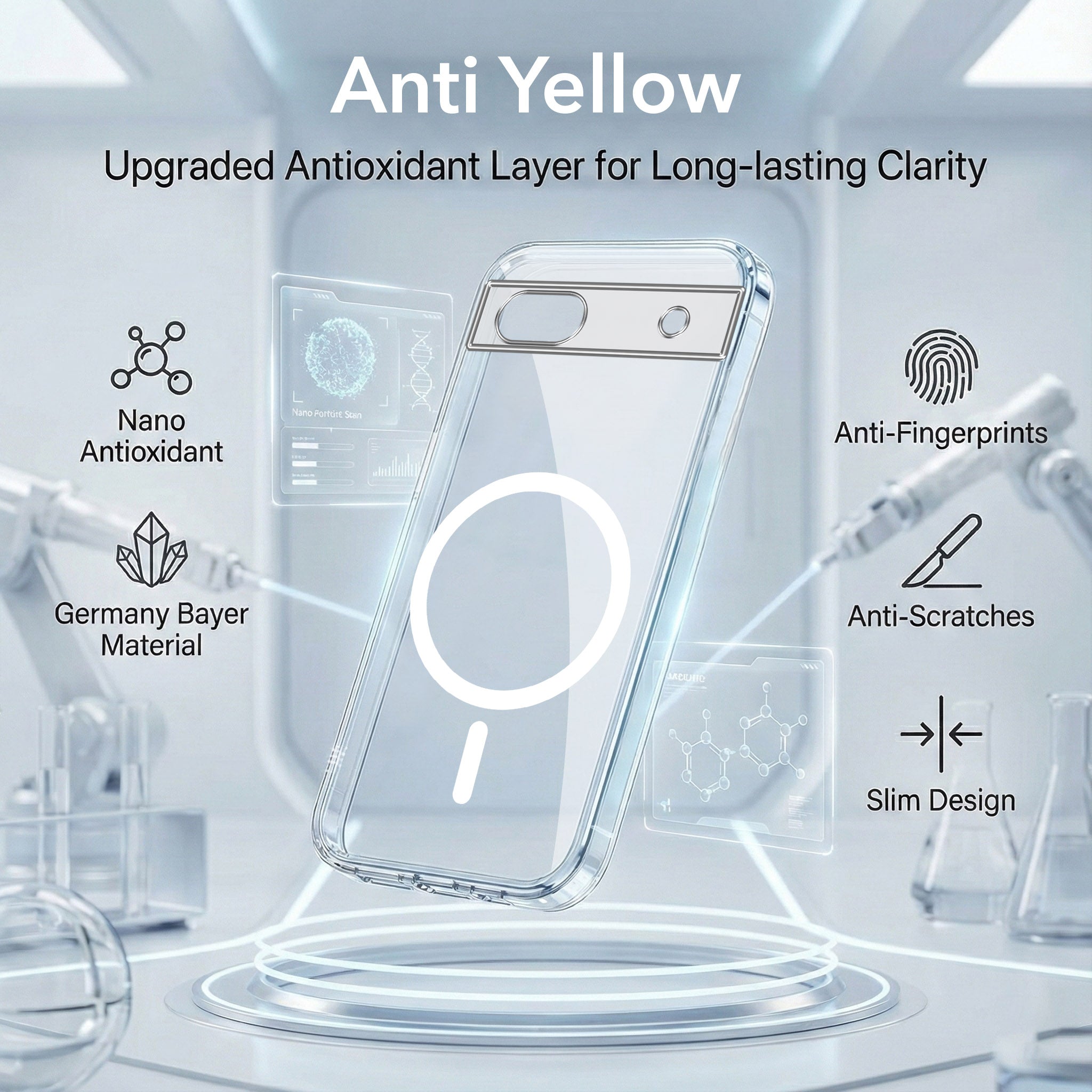 For Google Pixel 6a Back Cover Case Lifetime Anti-Yellow MagSafe Compatible Clear (Sleek Hard Crystal | Shockproof and Camera Protection)