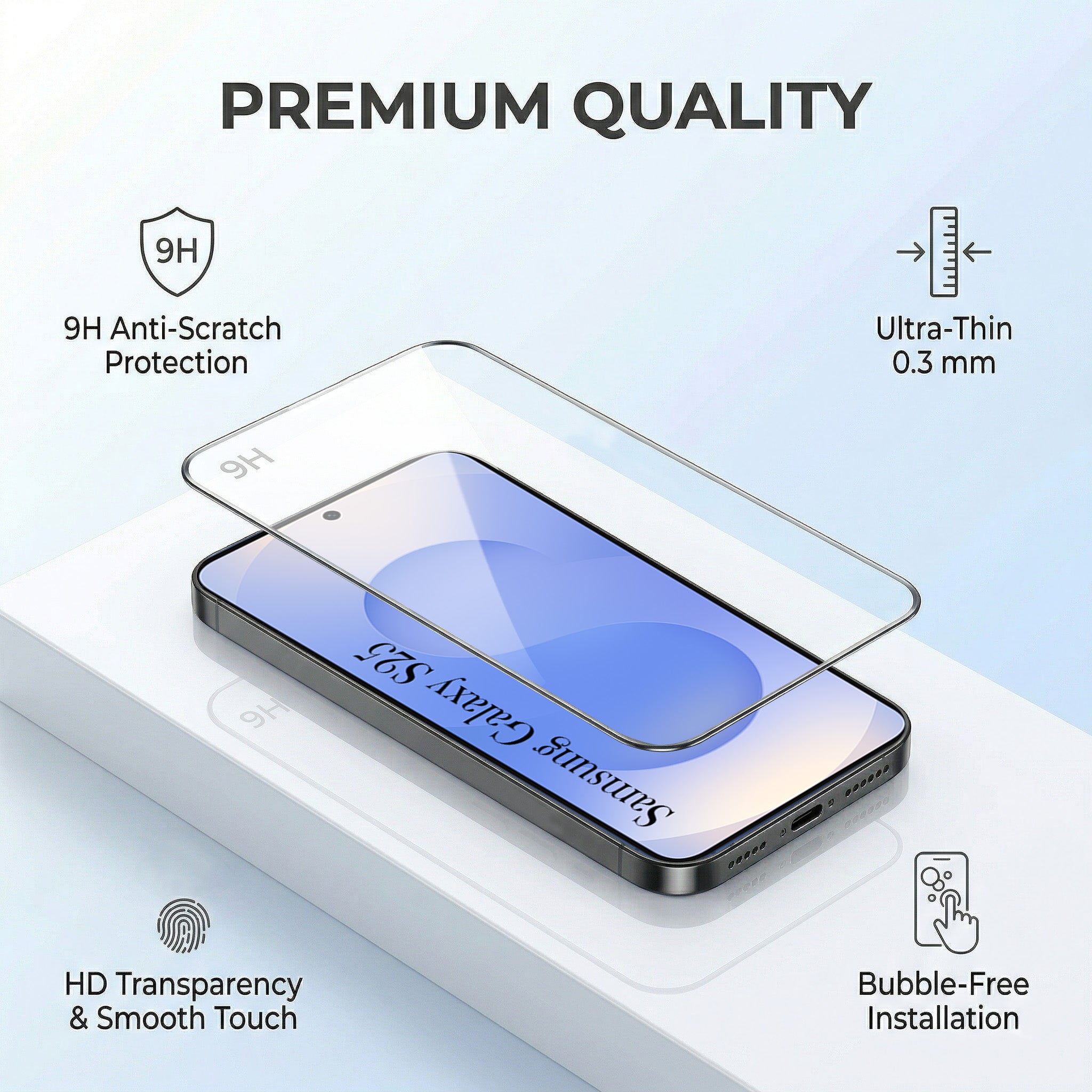 For Samsung Galaxy S25 Combo with Back Cover and 9H Tempered Glass (Lifetime Anti-Yellow | Sleek Hard Crystal | Oleophobic Coating Screen Glass)