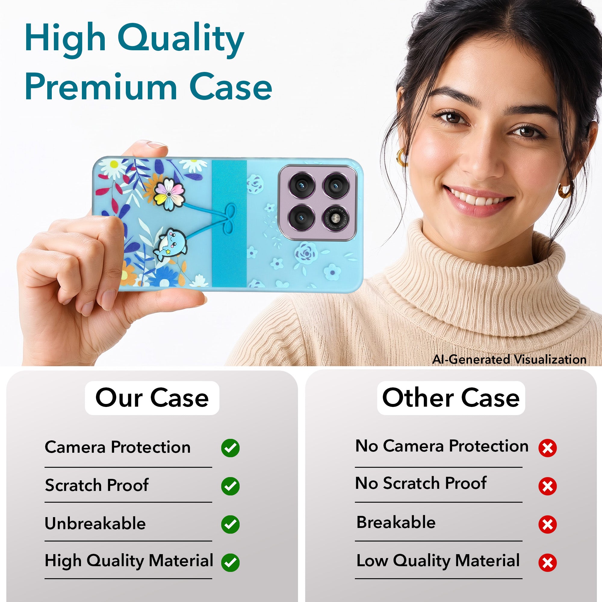 For Motorola Moto Edge 60 Pro Back Cover Case (3D Cute Cartoons | Hard Back Side Soft | Matte Premium Finish | HD Printing)