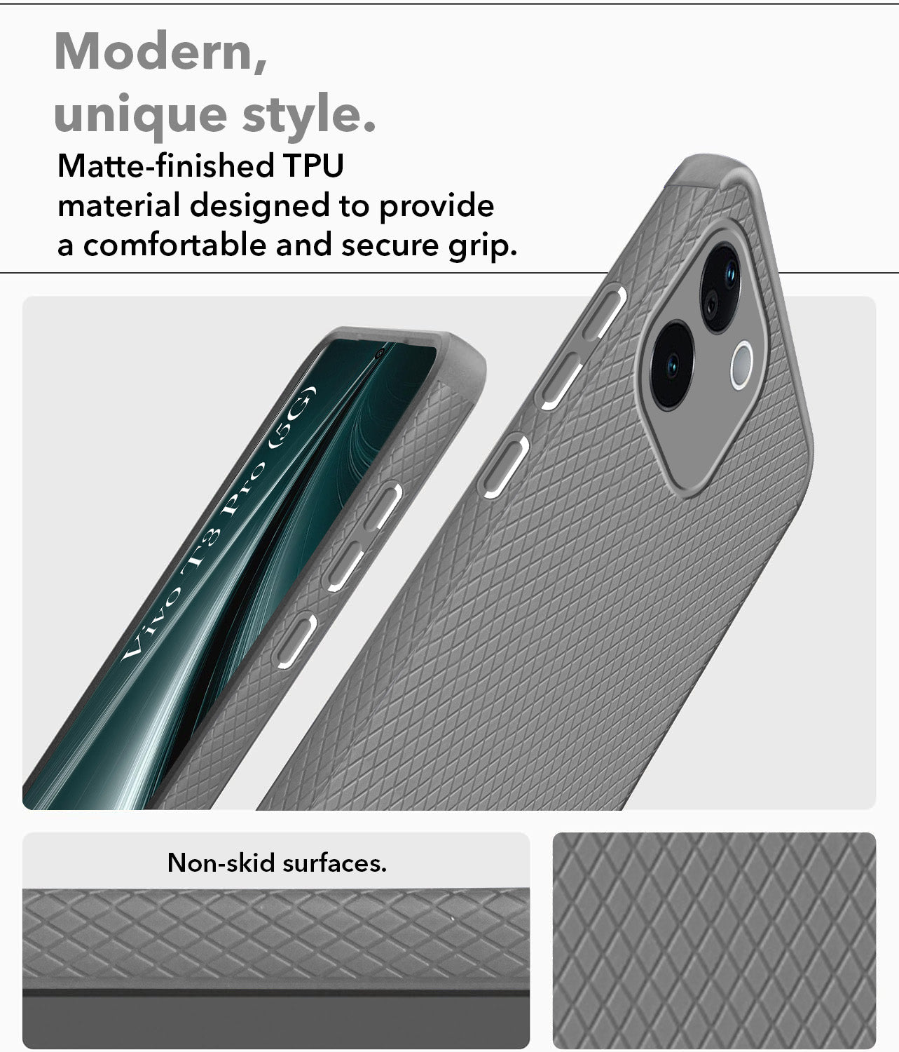 For Vivo T3 Pro Back Cover Case (Liquid Silicone | Side Grip | Camera Protection)