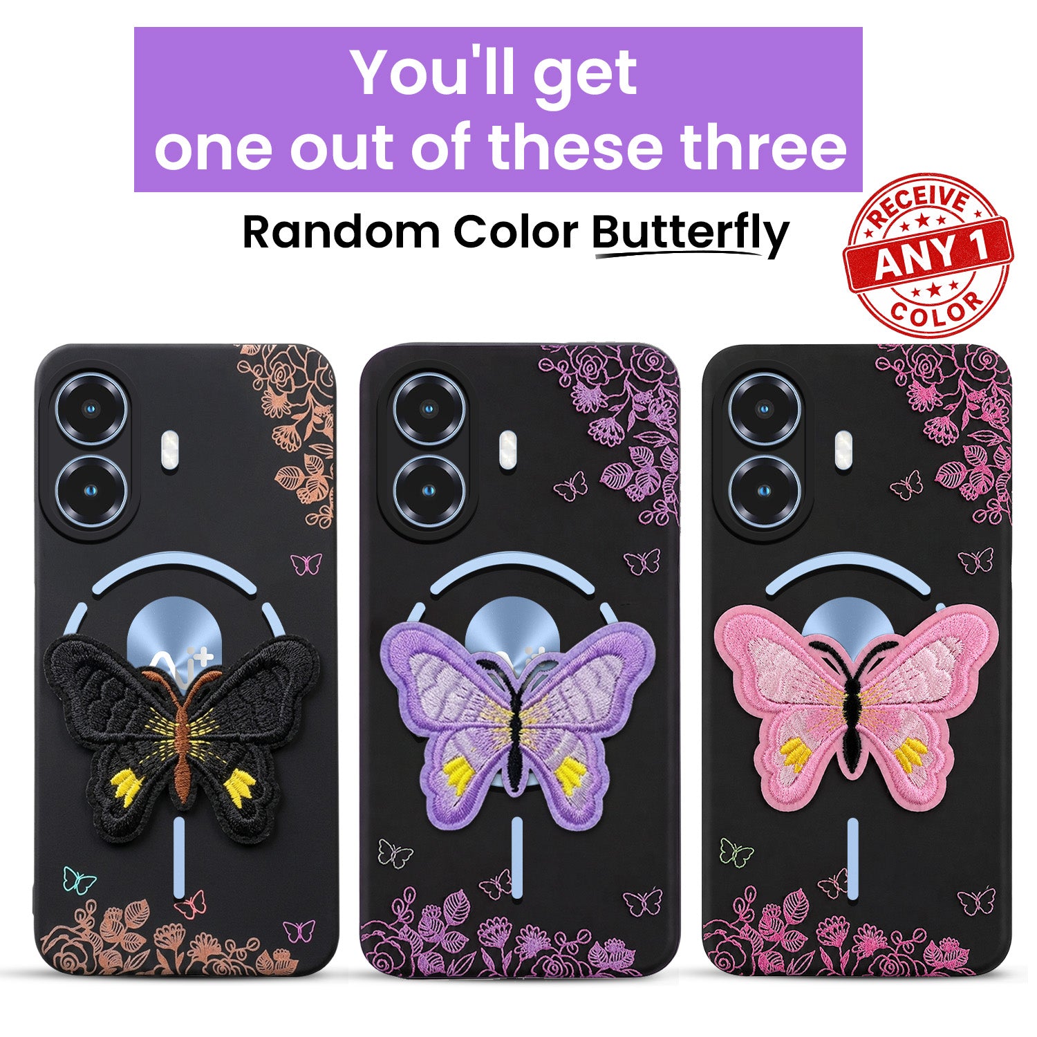 For Ai+ Nova 2 Ultra 5G Back Cover Case (Soft Butterfly Embroidery | Women Teen Girls | Camera Protection| Matte Silicone)
