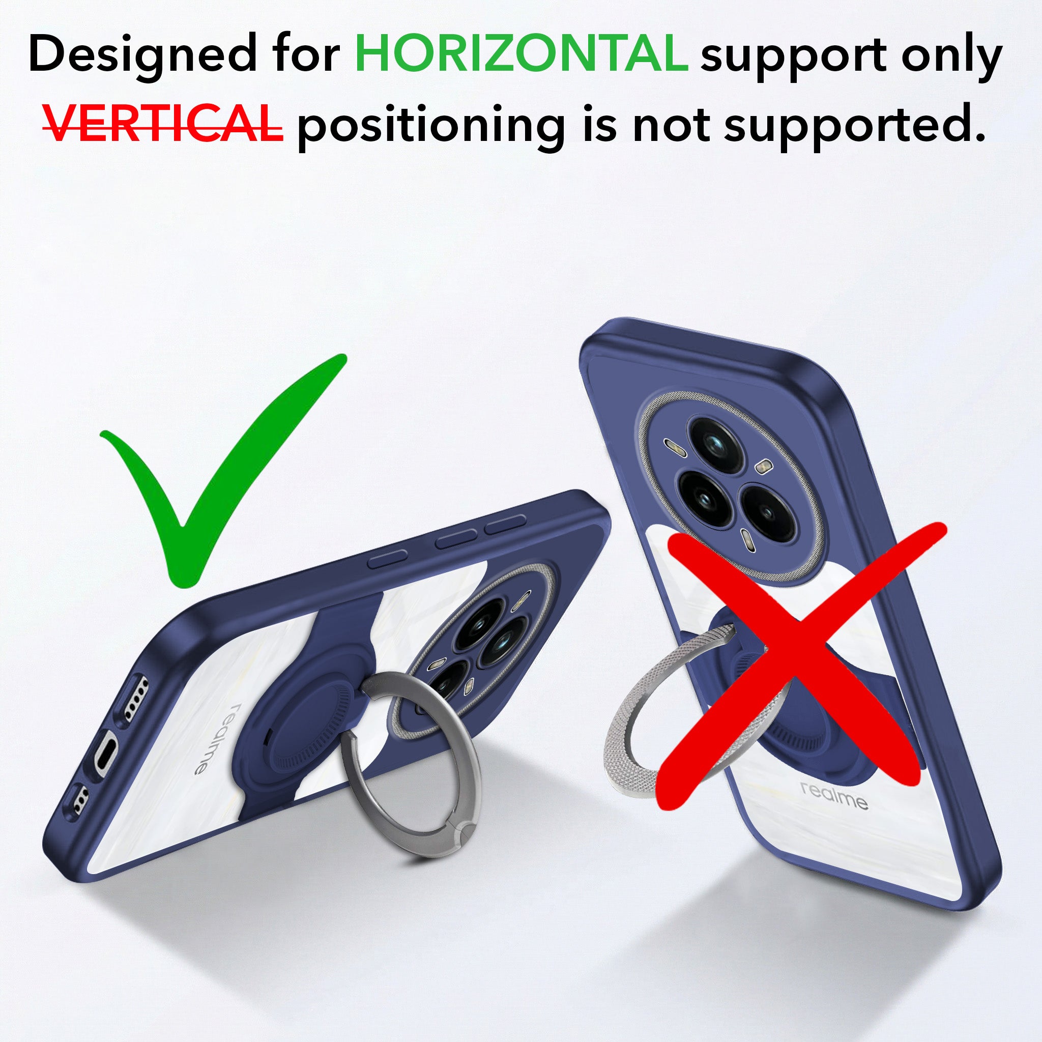 For Realme 14 Pro Plus 5G Back Cover Case with stand (Built-in Ring Holder Kickstand | Lifetime Anti Yellow | Camera Protection)