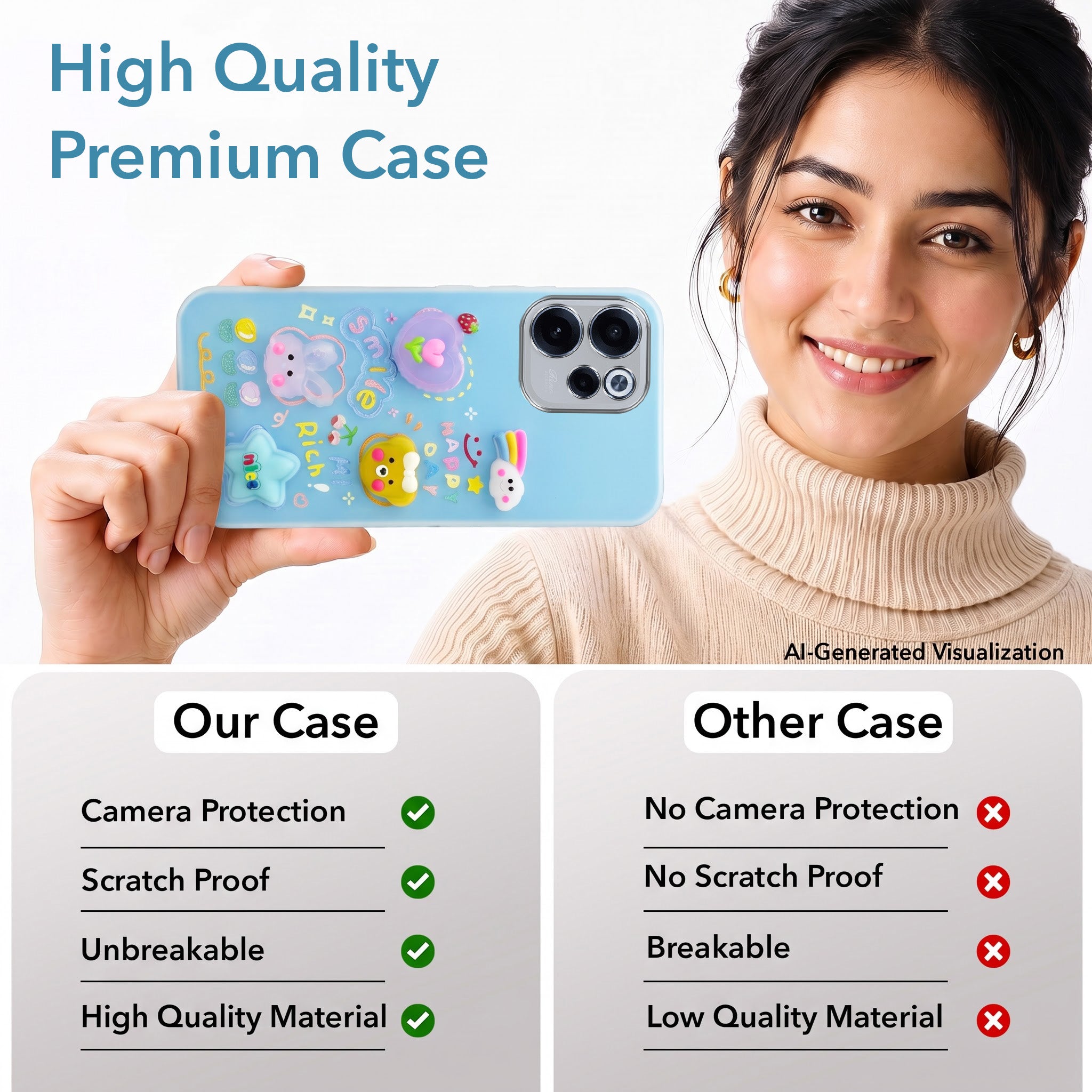 For Oppo Reno 15c Back Cover Case (3D Cute Cartoons | Hard Back Side Soft | Matte Premium Finish | HD Printing)